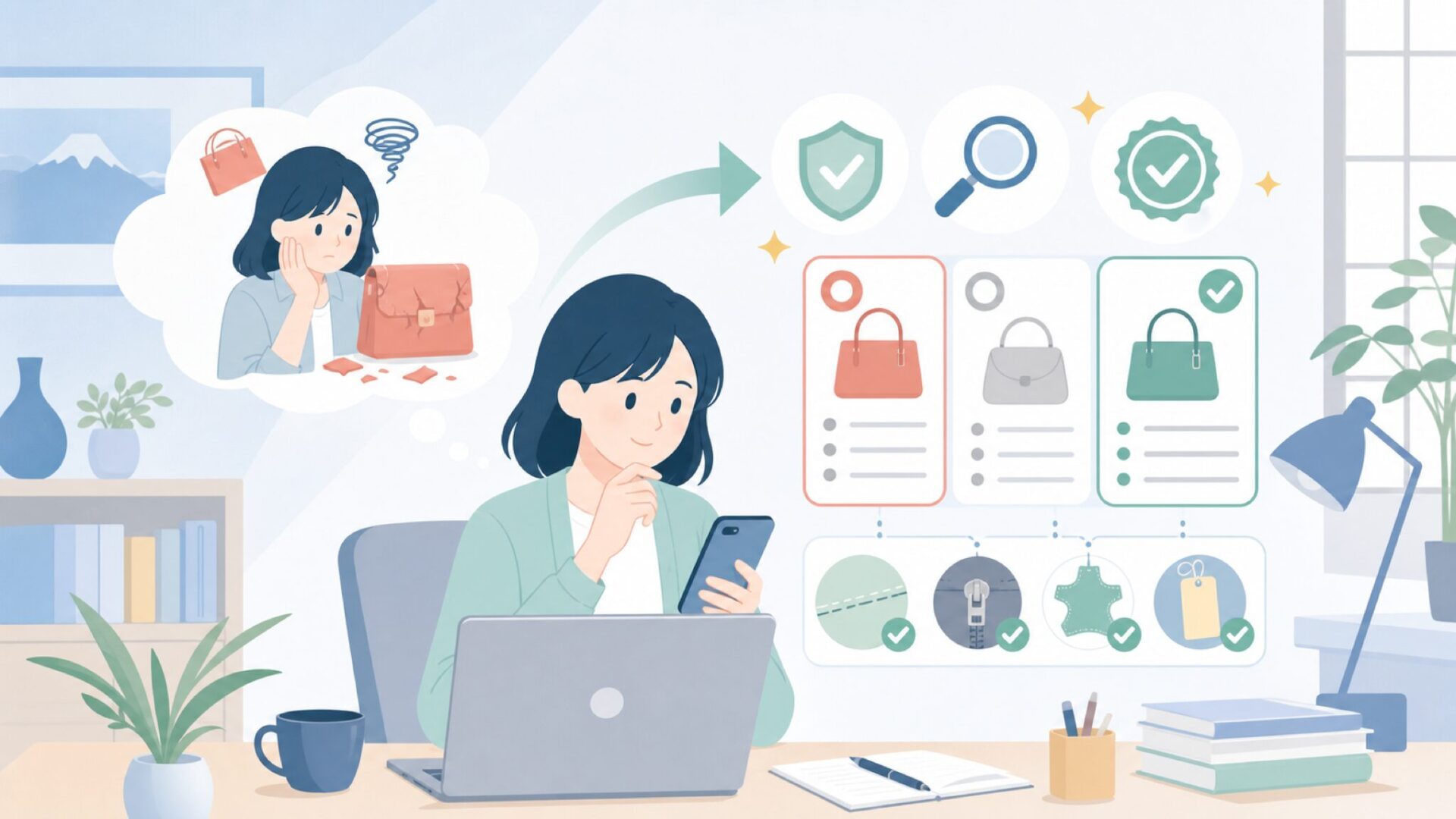 正規品かどうかを見極めるチェックポイントを表すイラスト
