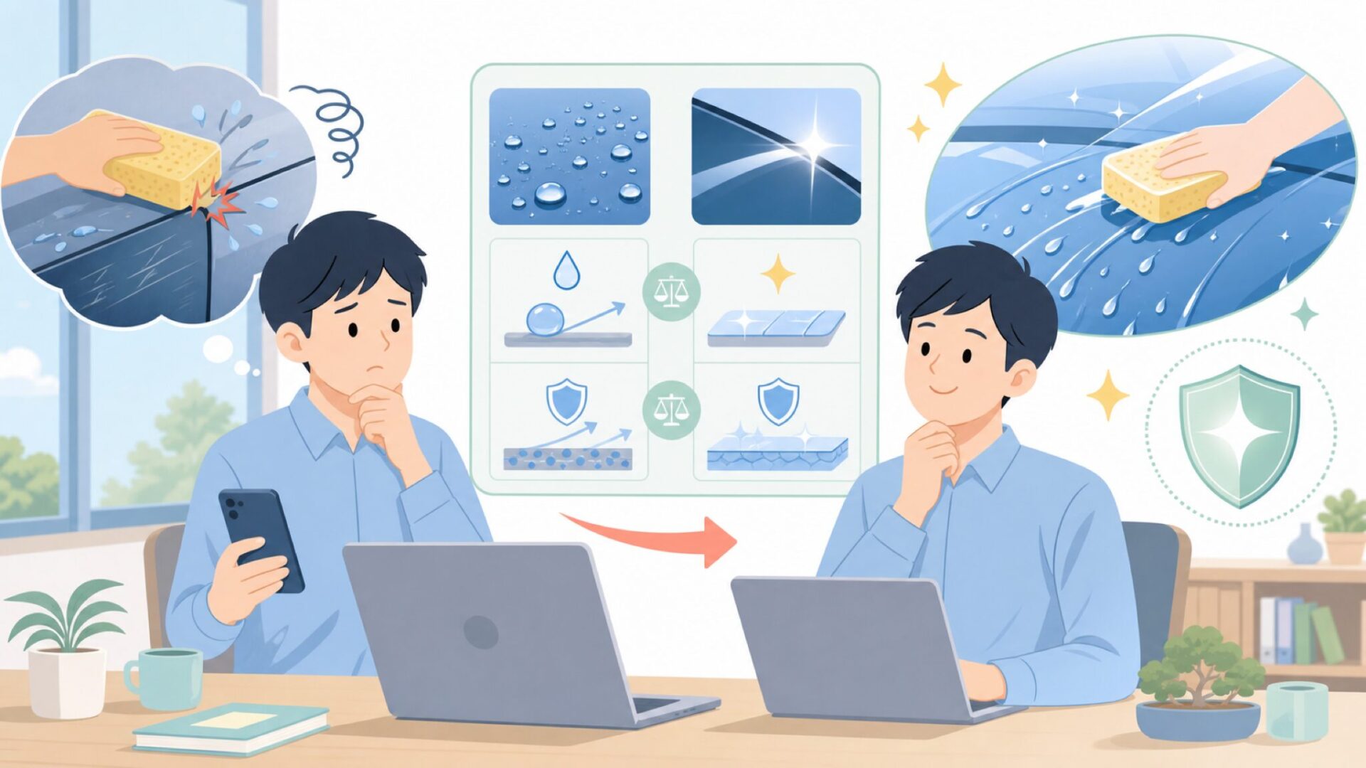撥水と光沢を両立するスリック&スライド系を表すイラスト