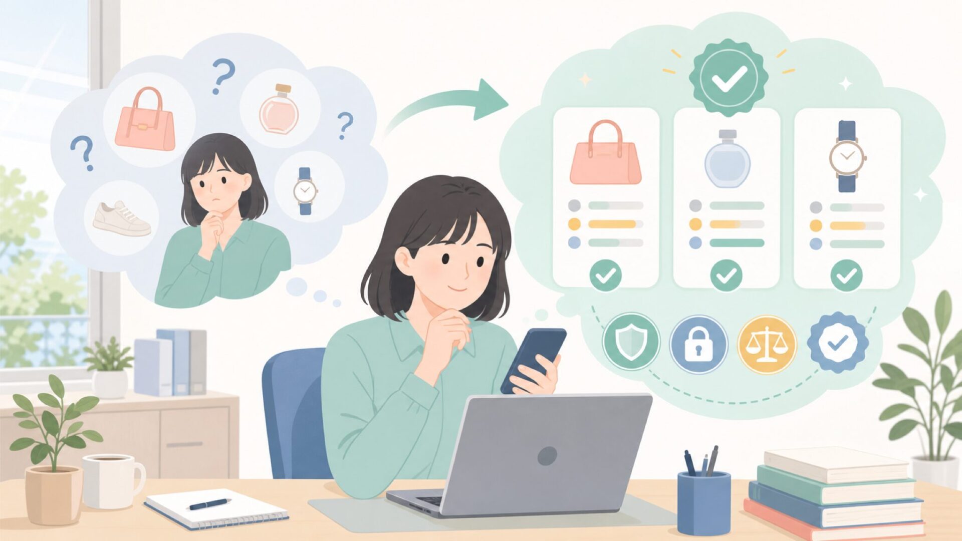 購入前に知っておきたい注意点を表すイラスト