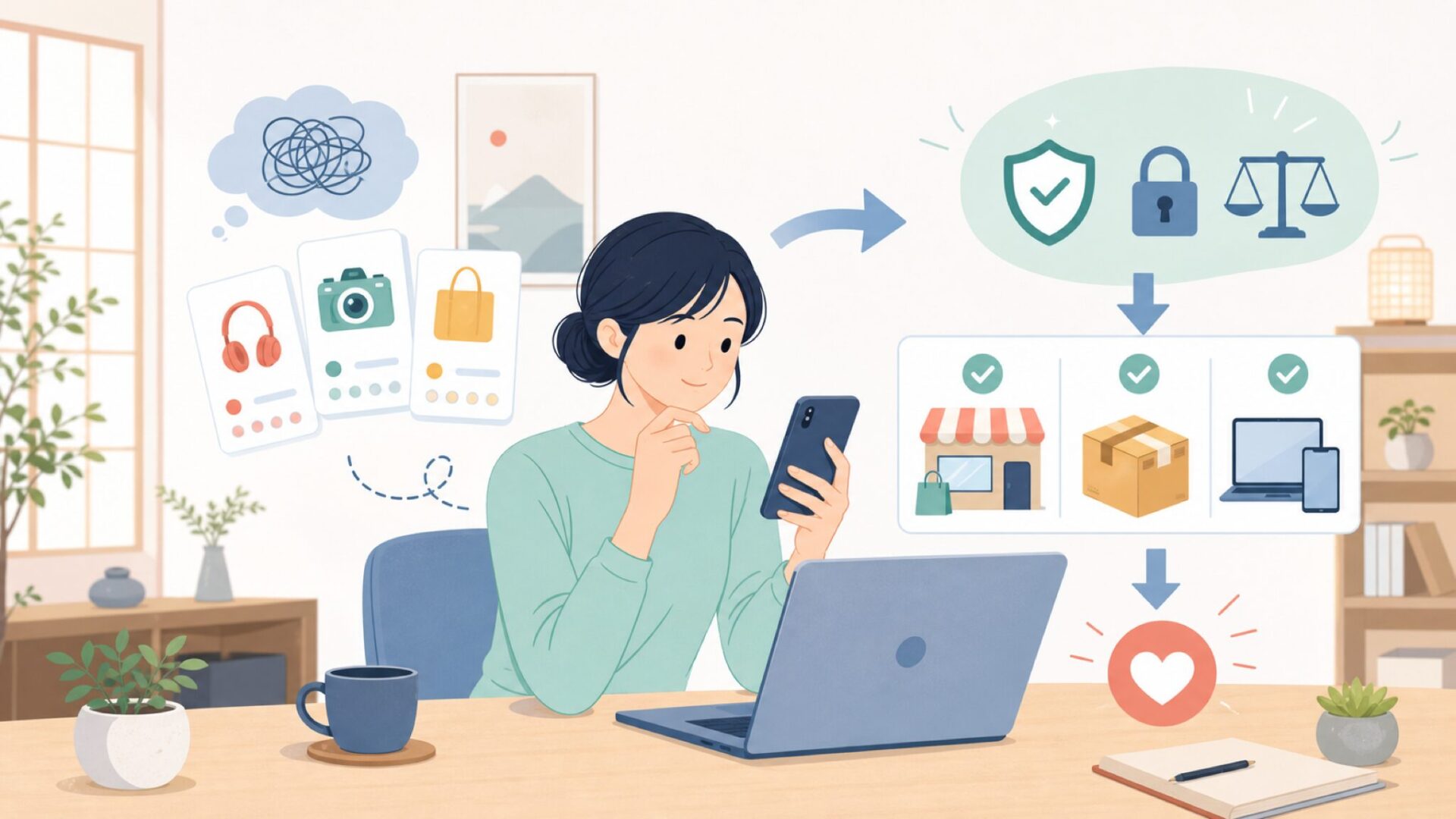 日本で買う前に知りたい値段と購入場所を表すイラスト