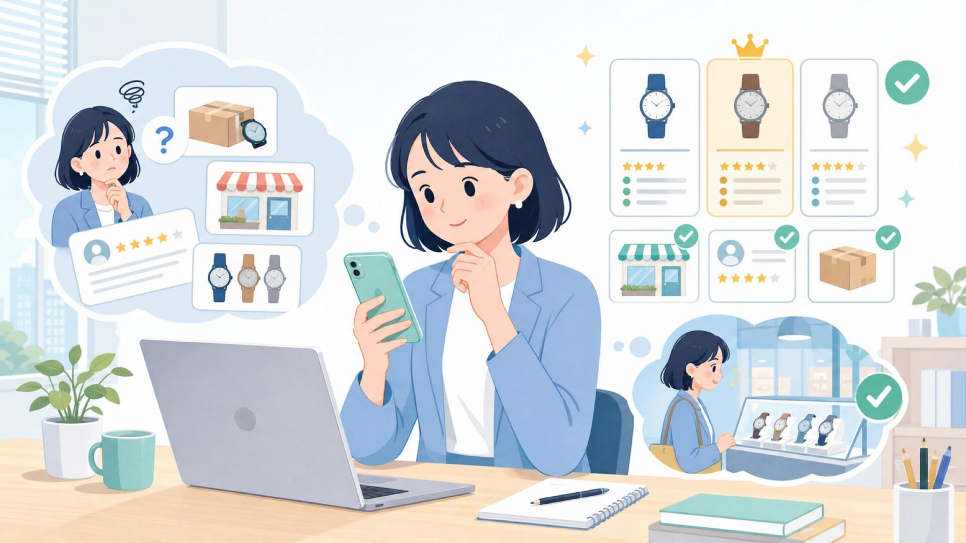 どこで買える？店舗・口コミ・最新情報から見る信頼度を表すイラスト