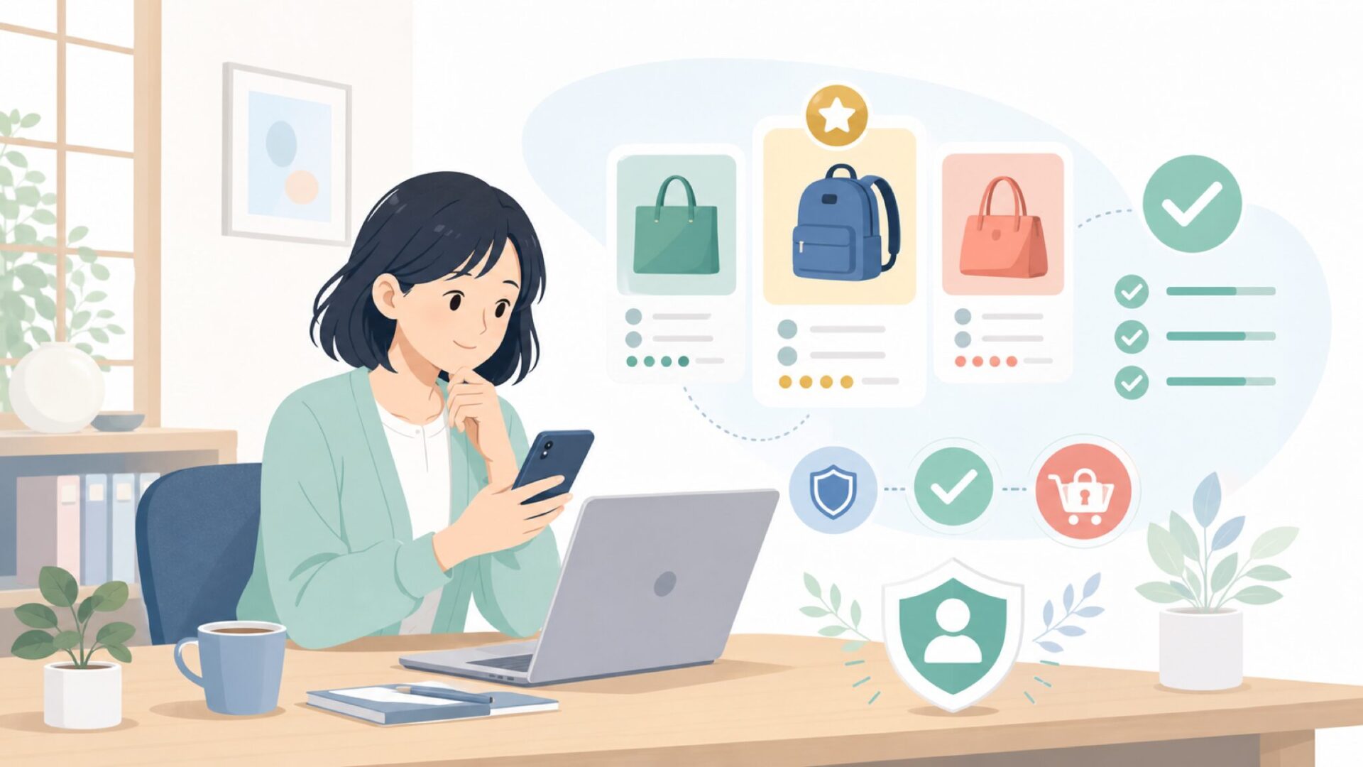 303 Productsを安心して購入するためのチェックポイントを表すイラスト