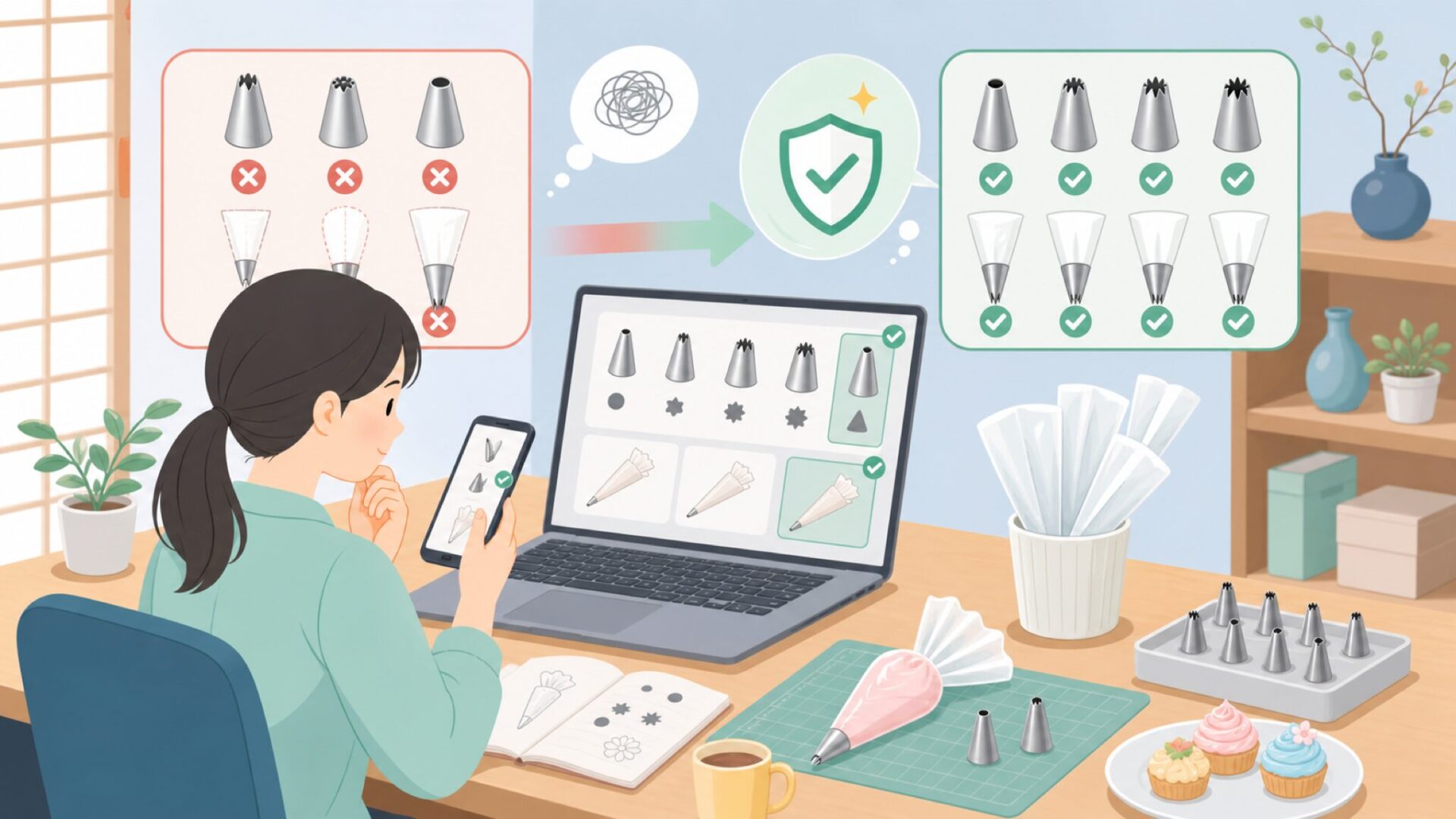 Atecoの口金・絞り袋を選ぶときに失敗しないポイントを表すイラスト