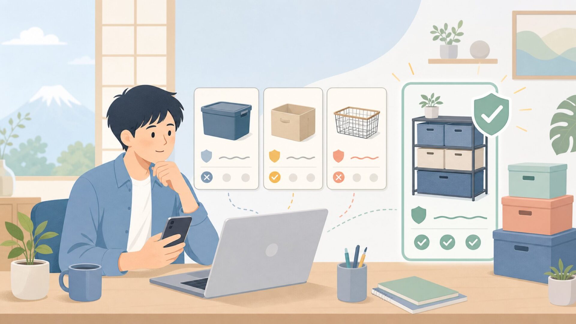 似た海外収納ブランドと比べてWhitmorは選んで大丈夫？を表すイラスト