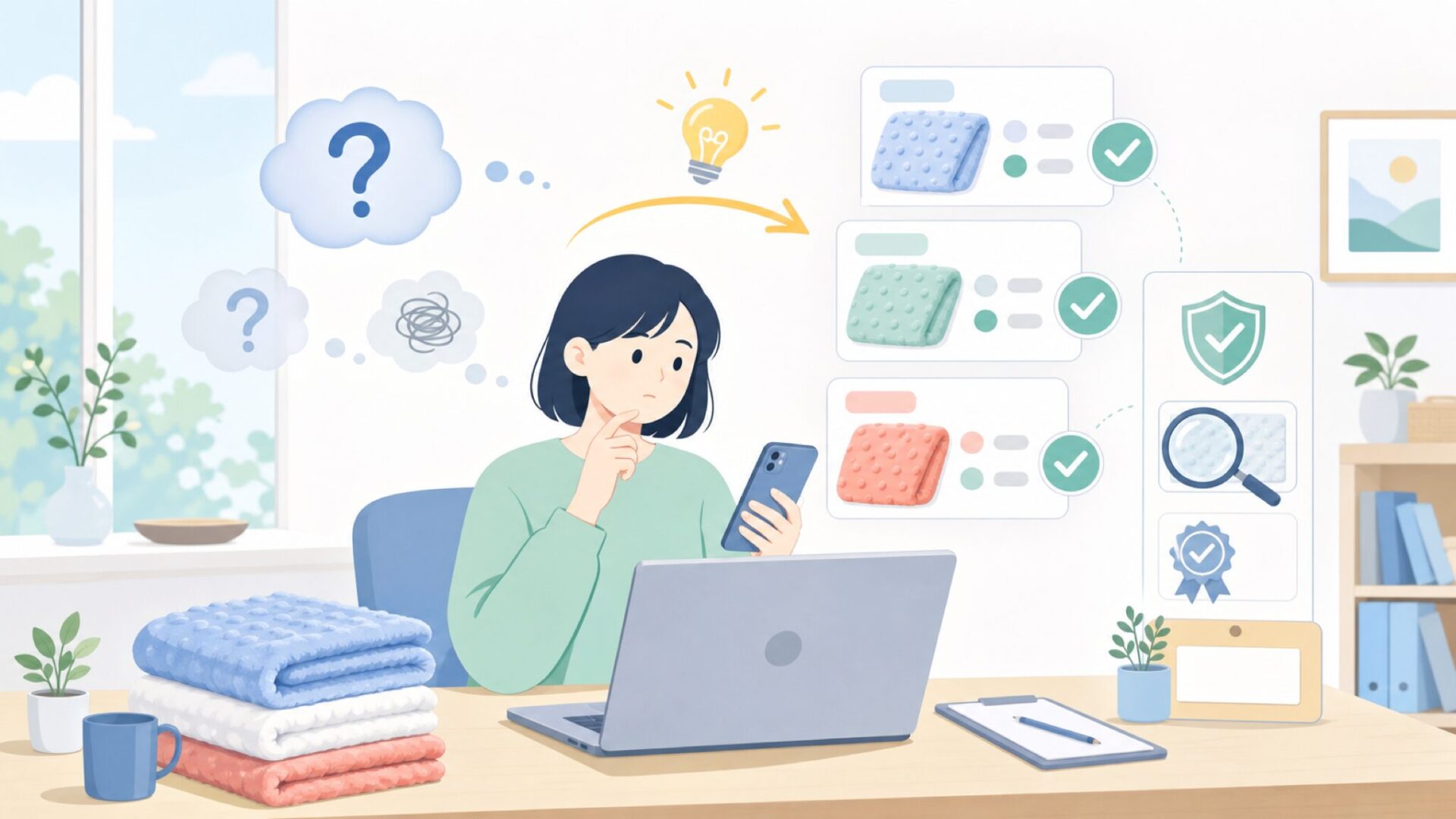 中国製のMinky関連商品を選ぶときの注意点を表すイラスト