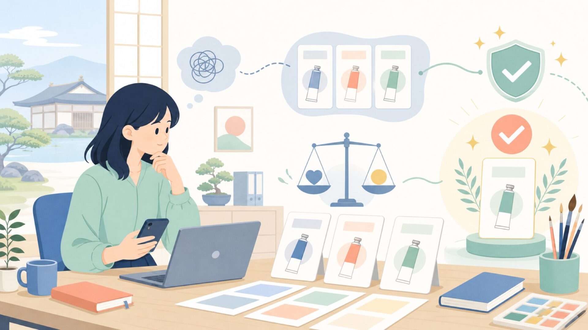 なぜ画材のプロや愛好家に選ばれるのかを表すイラスト