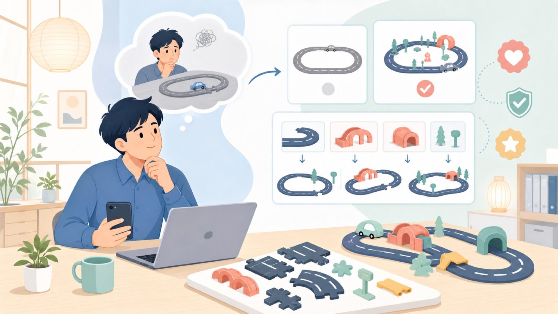 アクセサリーと拡張性——長く遊べる理由を表すイラスト