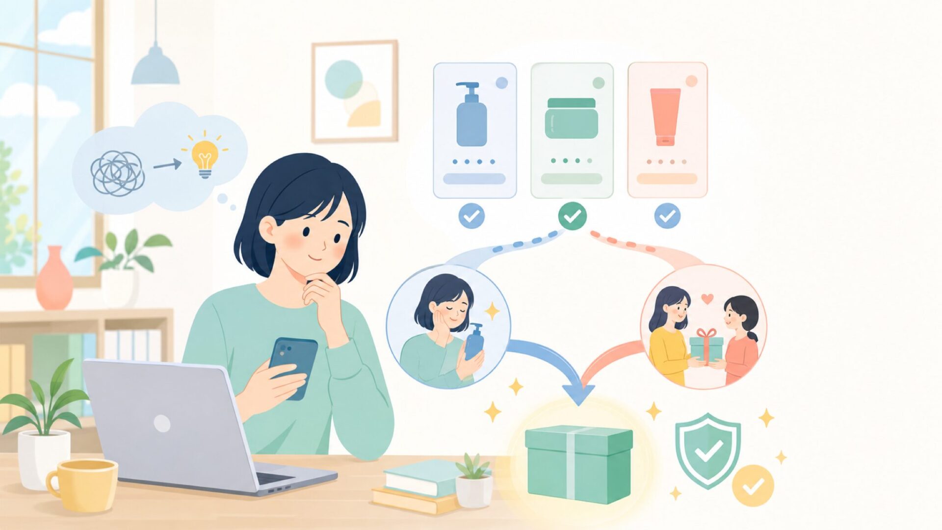 自分用にもギフトにも選ばれる理由を表すイラスト