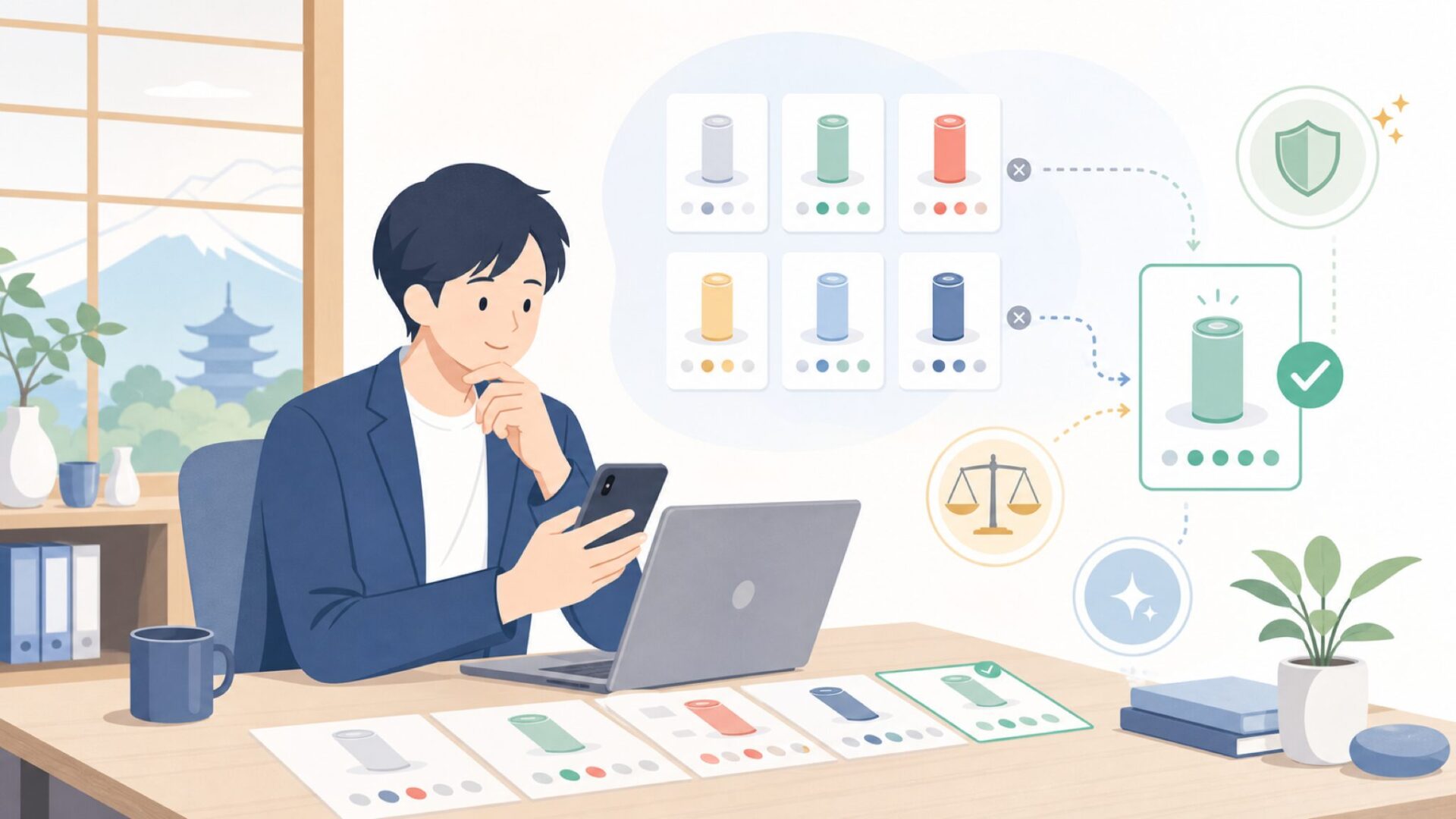 他ブランドとの違いは?比較する視点で選ぶを表すイラスト