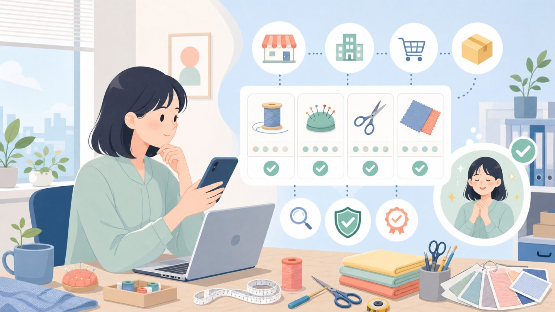 Sewlineの裁縫道具はどこで買える?購入前に見ておきたい店を表すイラスト
