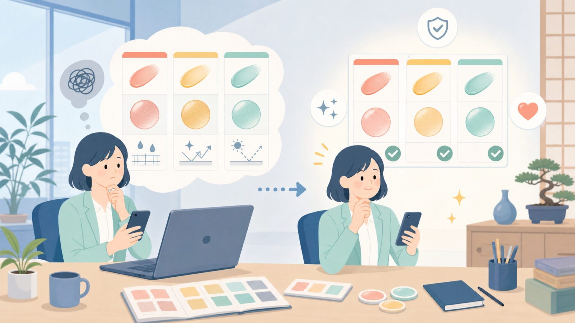 発色・仕上がり・耐久性から見た使用感を表すイラスト