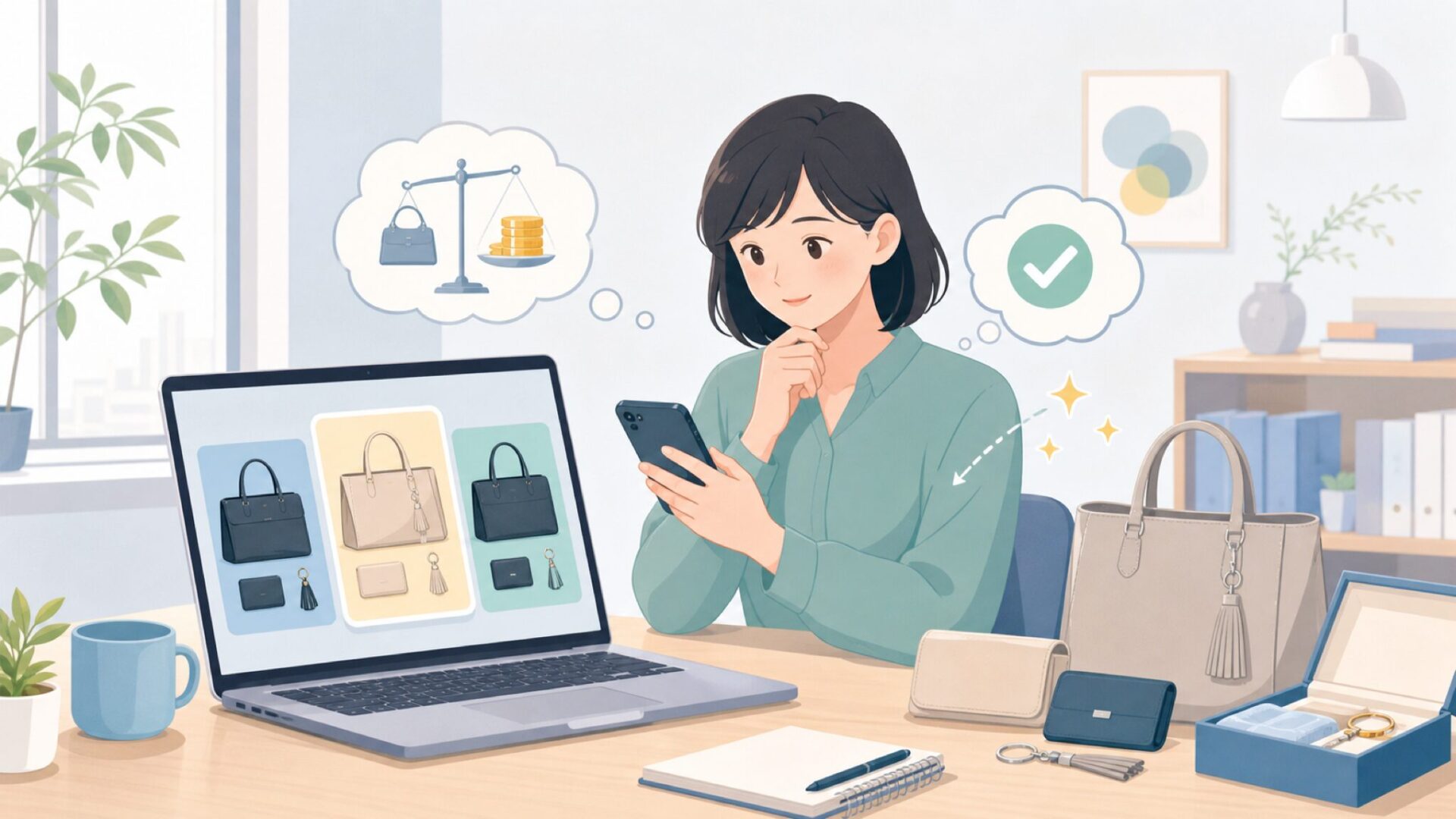 価格に見合う?高級感のあるデザインと付属品を表すイラスト
