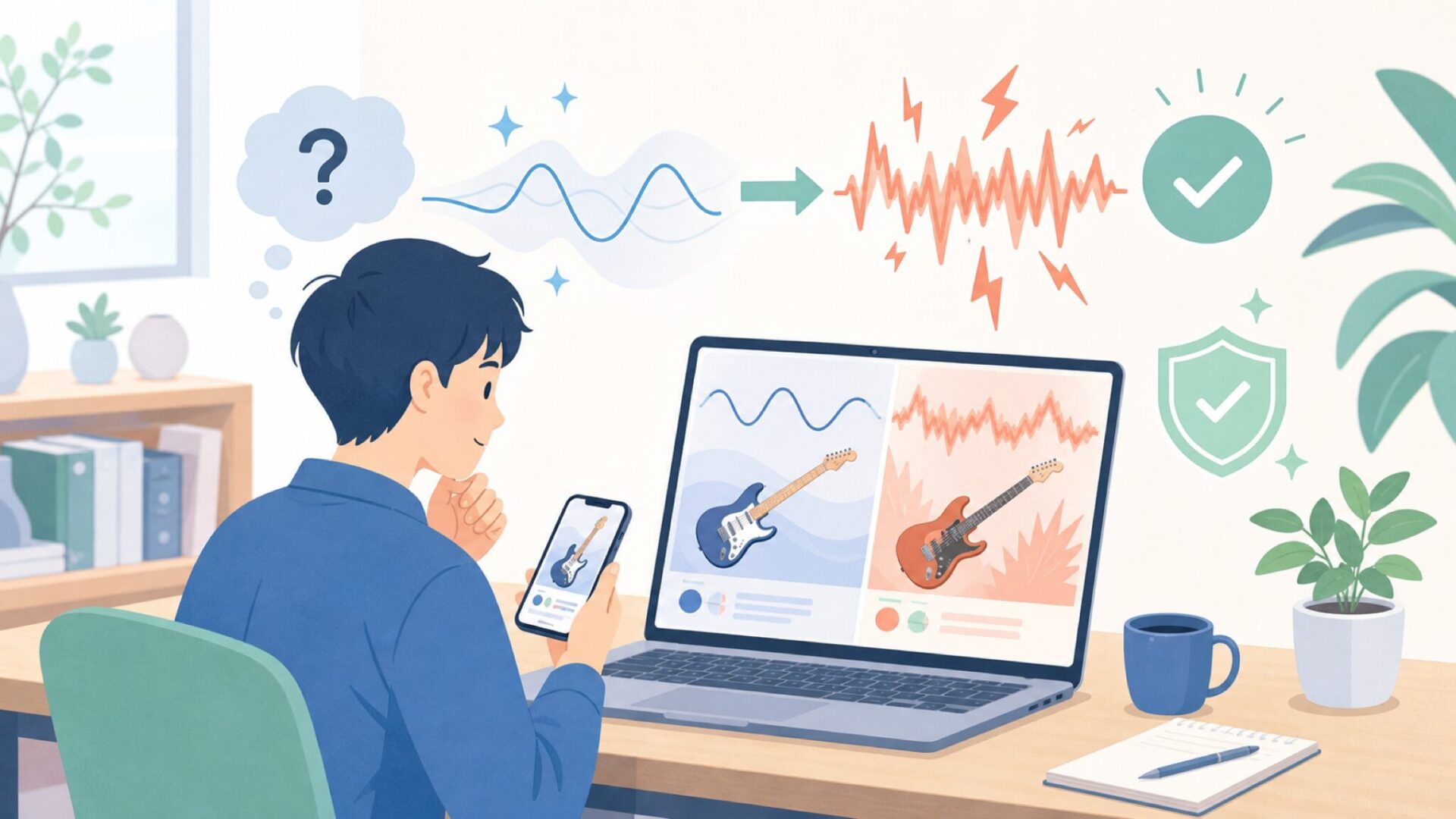 音の印象は?クリーン・歪みで感じる違いを表すイラスト
