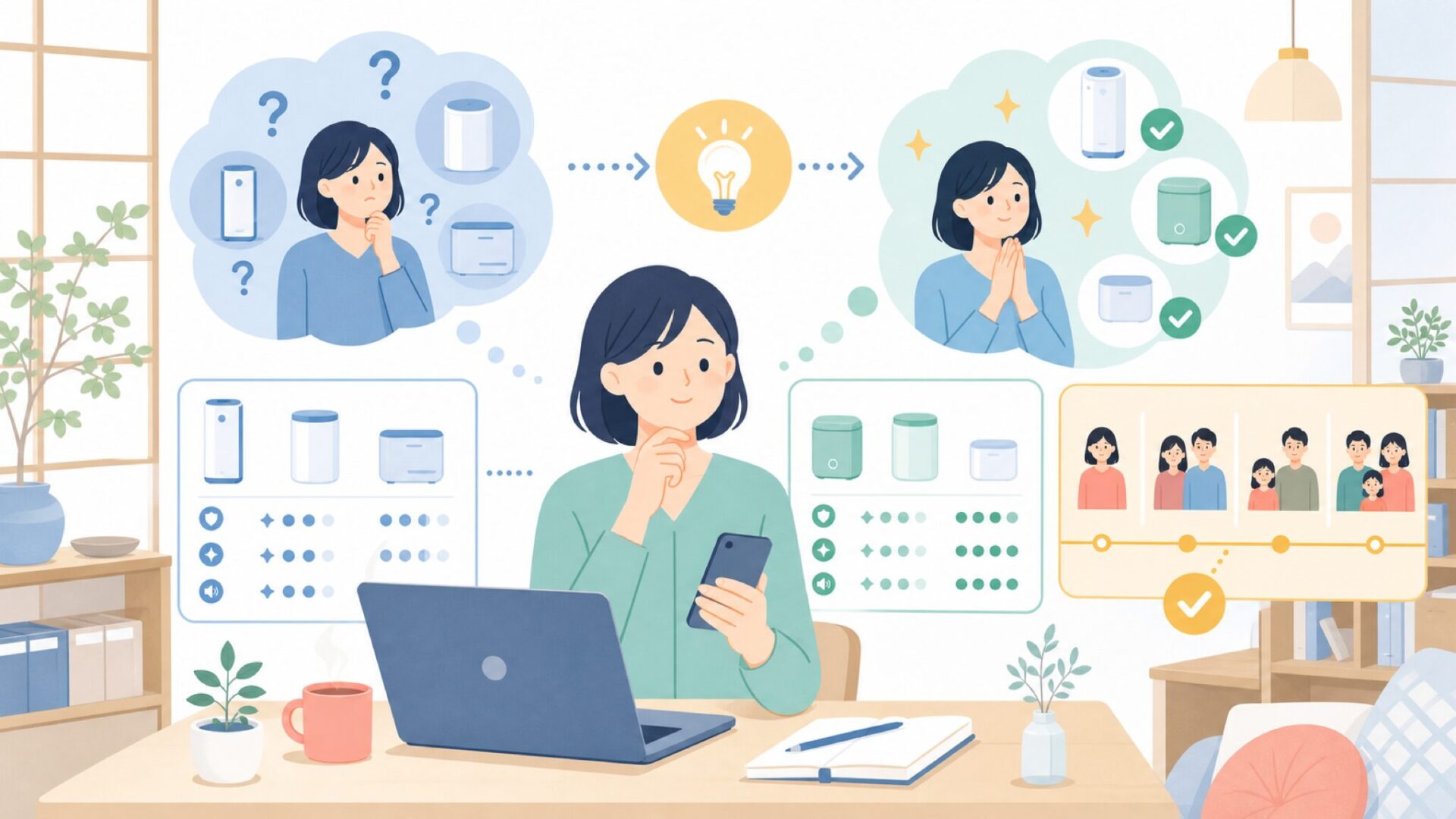 家族で使うなら?選び方とシリーズの違いを表すイラスト