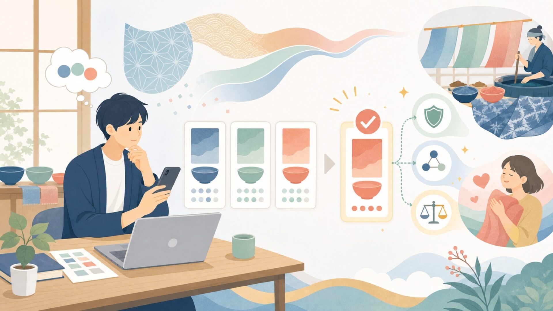染色文化の中でJacquardが選ばれてきた理由を表すイラスト