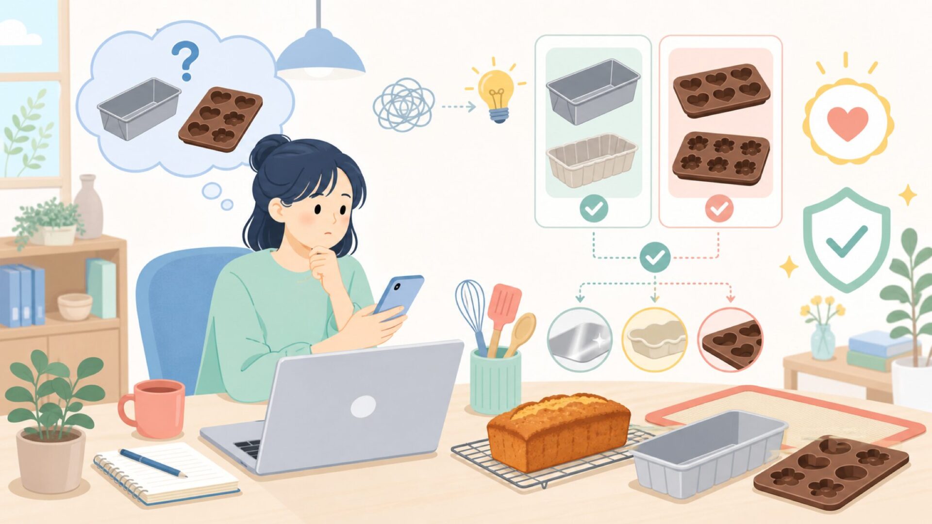 パウンドケーキ型・チョコ型など用途別道具の選び方を表すイラスト