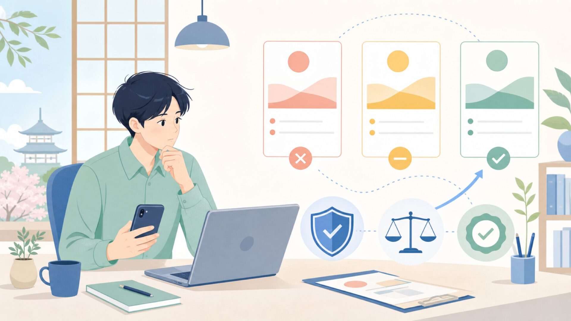 買う・見送る・追加確認する――判断の軸を決めるを表すイラスト