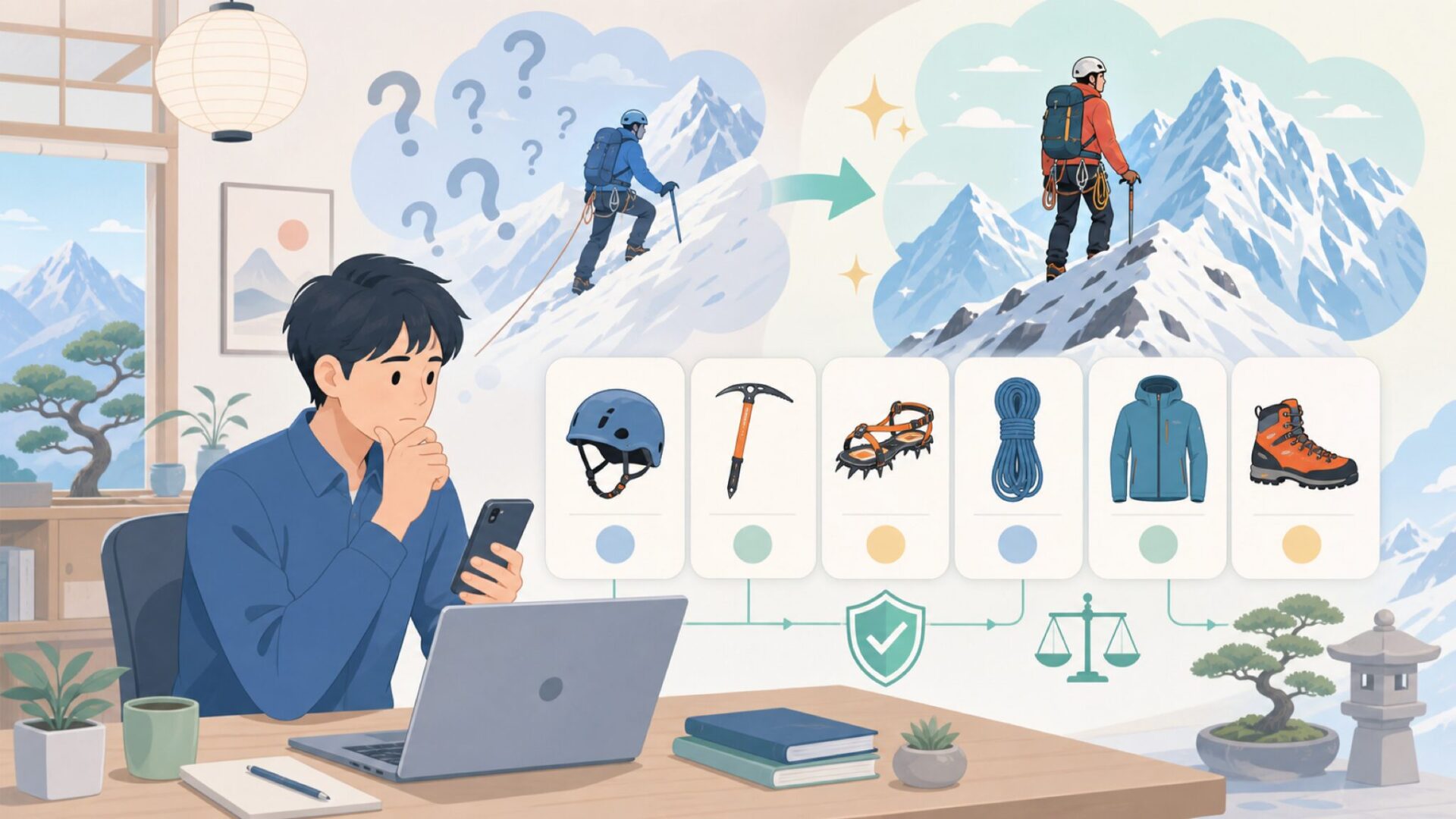 雪山登山・アルパインクライミングでの使われ方を表すイラスト