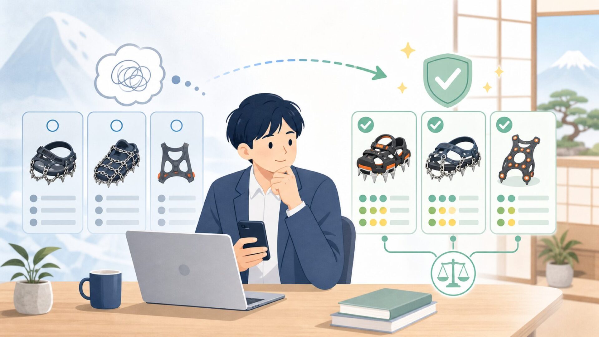 他社チェーンスパイク・アイゼンとの比較を表すイラスト