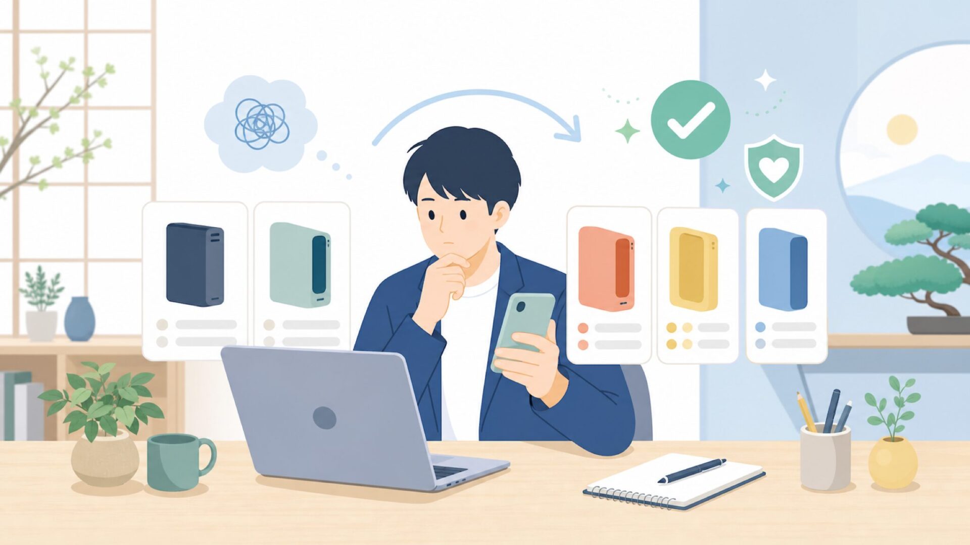 購入前に確認したいポイントを表すイラスト