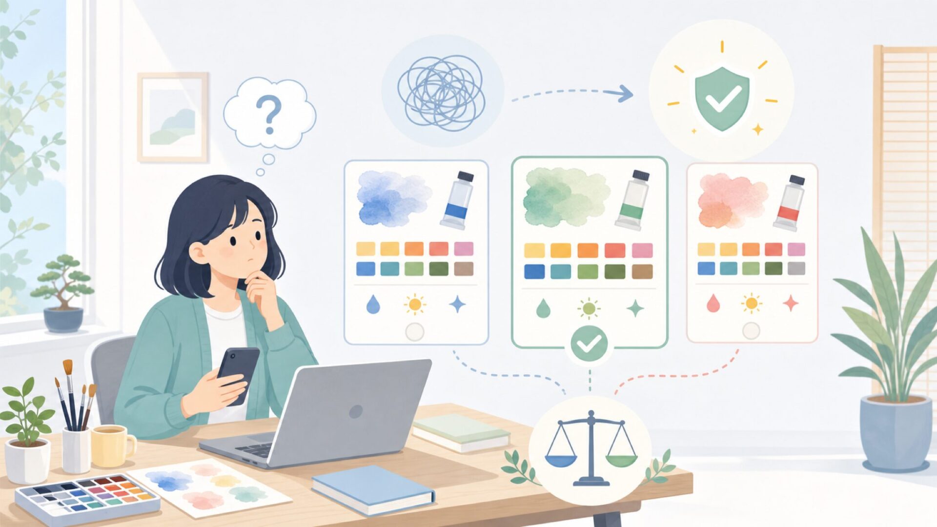 シュミンケなど他の海外水彩絵具ブランドとの違いを表すイラスト