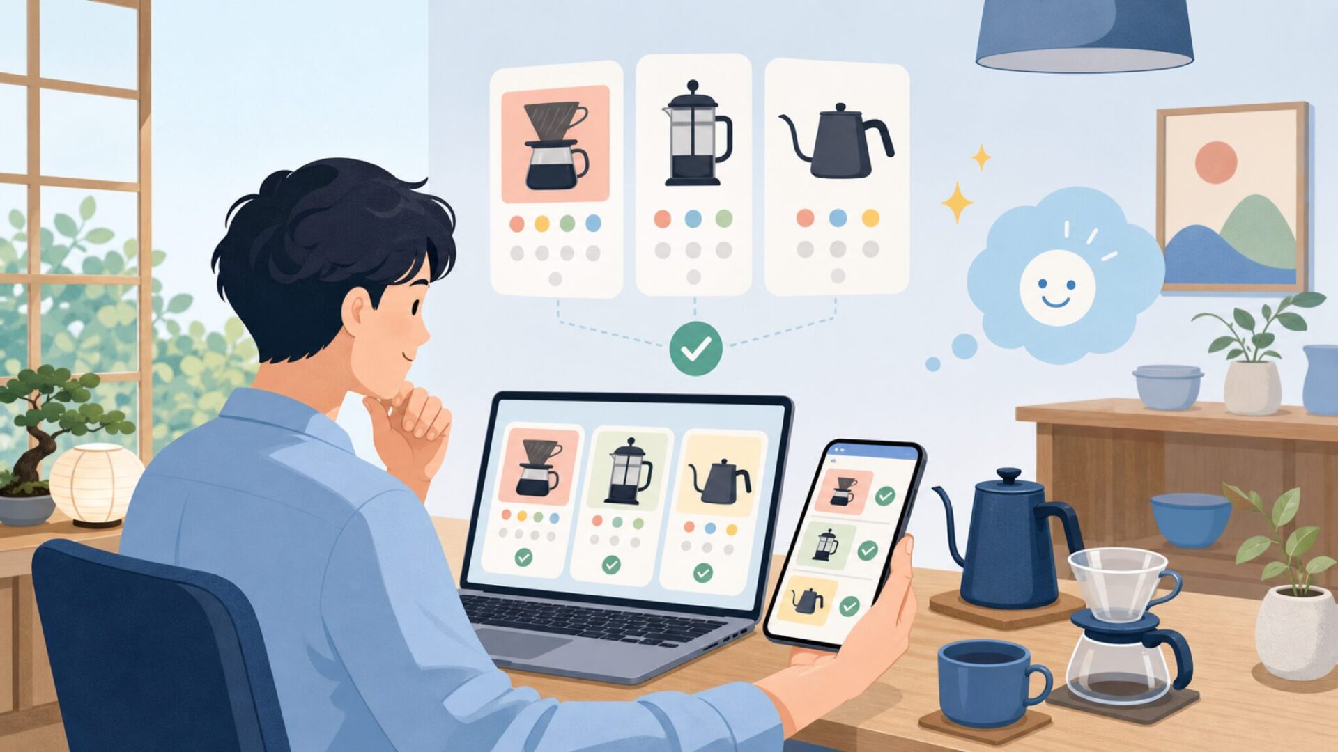 似ている抽出器具との違いで購入理由を確認するを表すイラスト