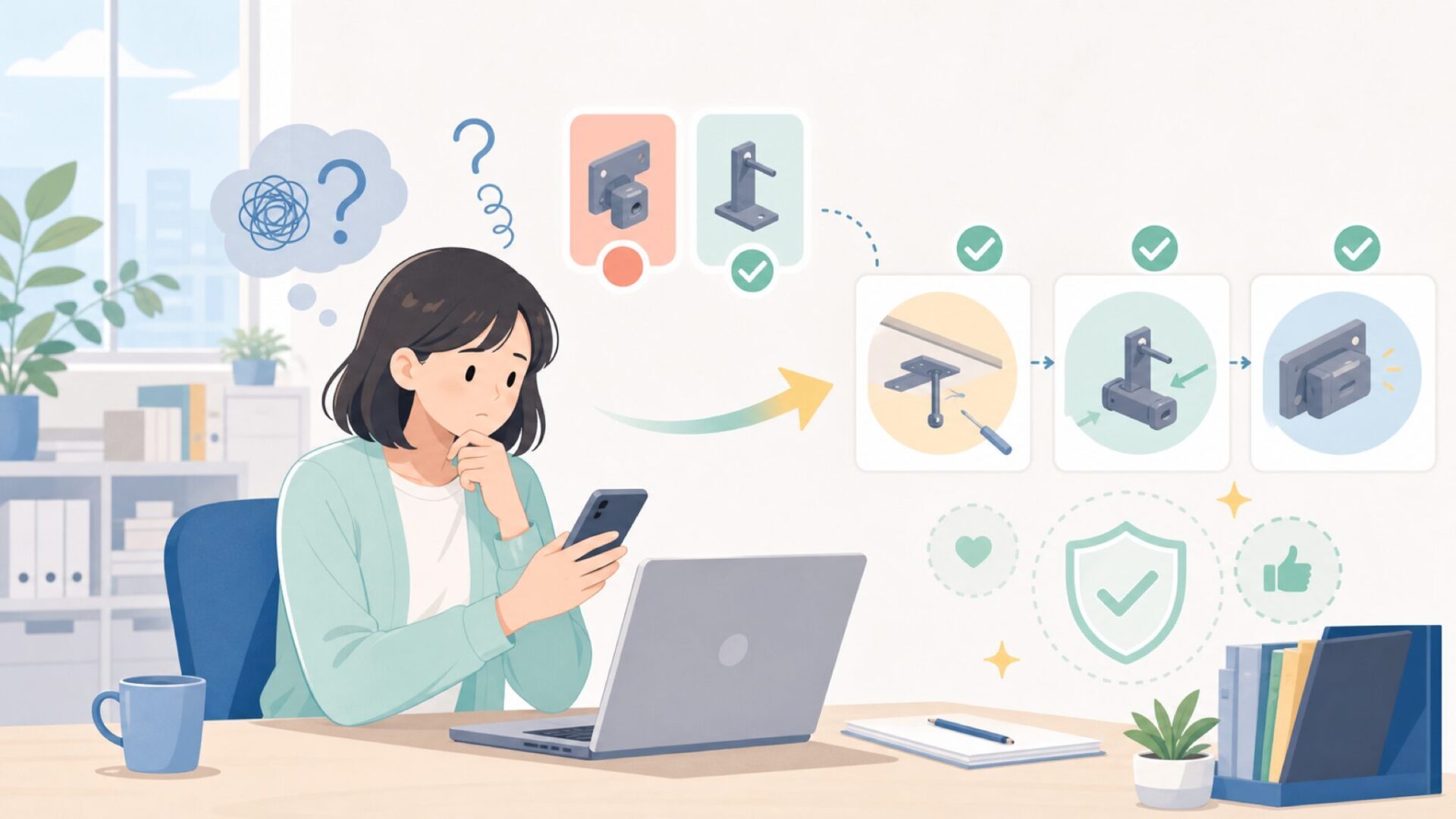 取り付け方法と使い方—動画がなくても迷わない手順を表すイラスト