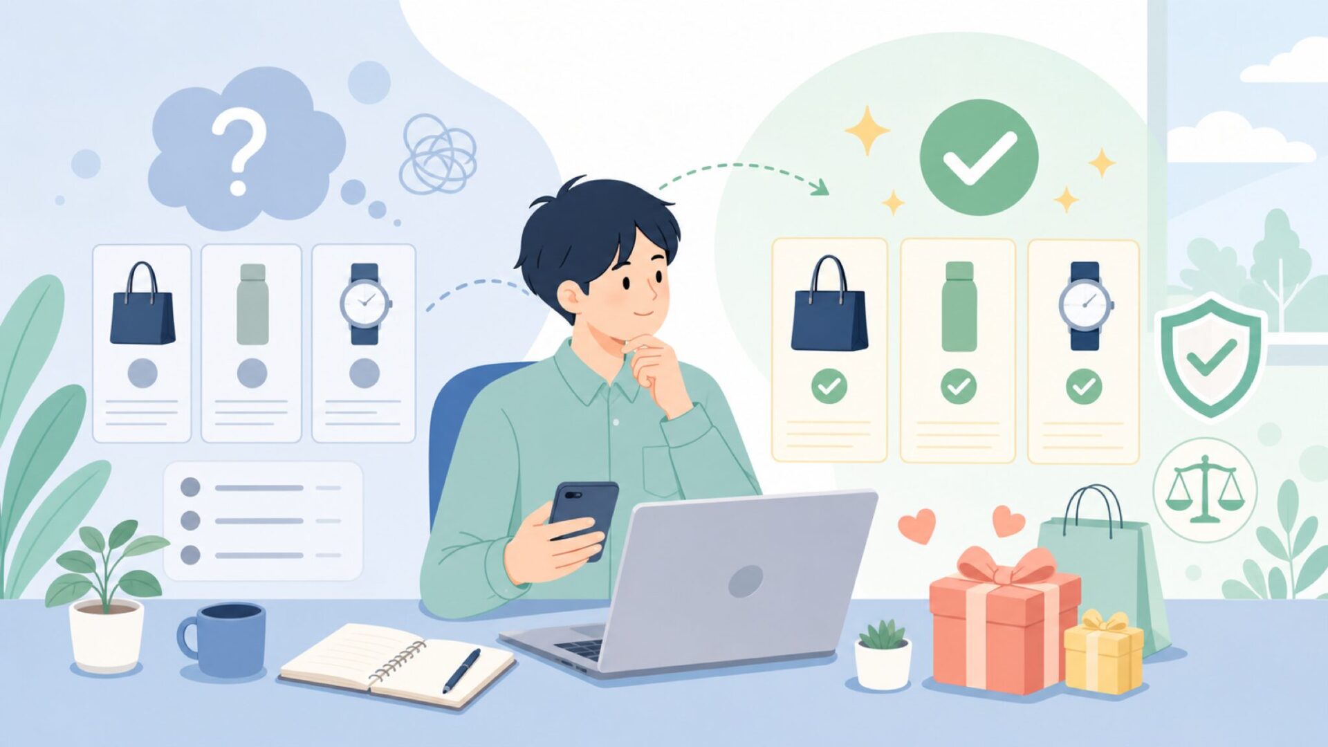 Westmarkは自分用にも贈り物にも選べる？選び方のポイントを表すイラスト