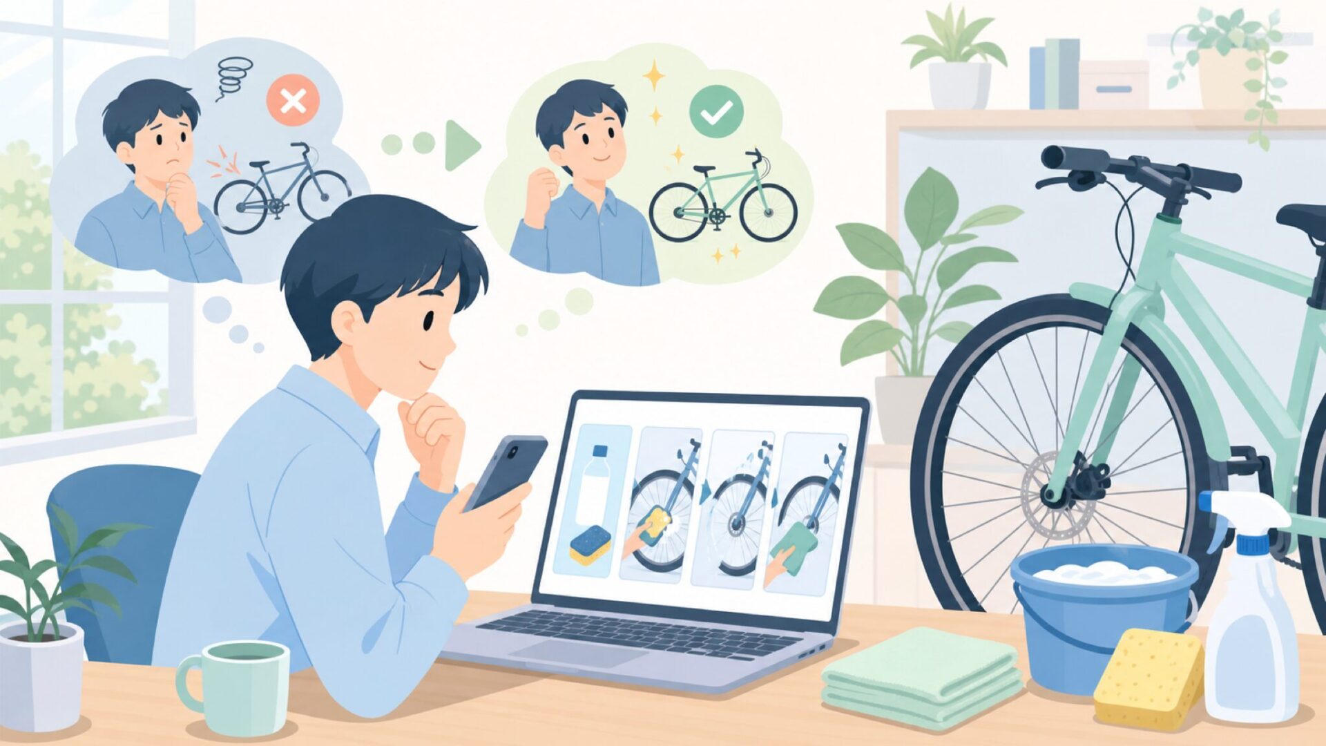 基本の使い方と洗車手順（初心者向け）を表すイラスト