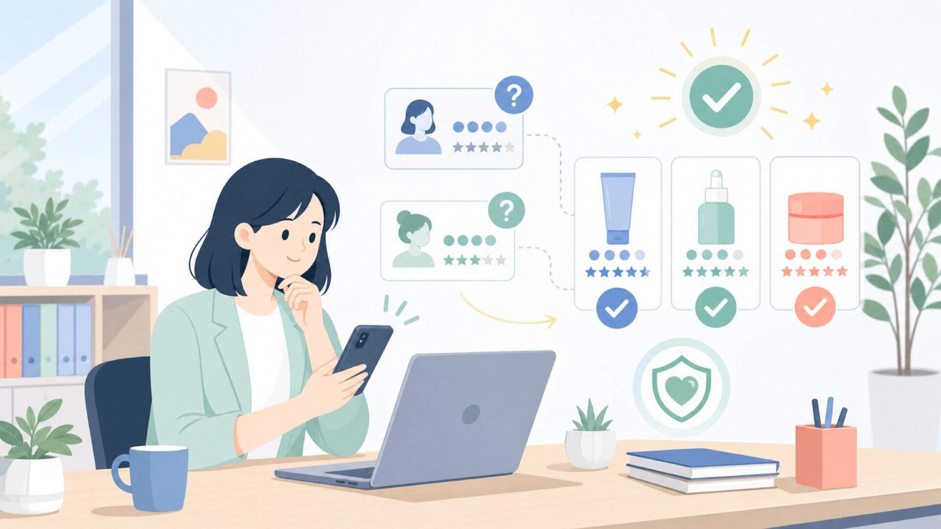実際の口コミから見えるNeoStrataの評判を表すイラスト