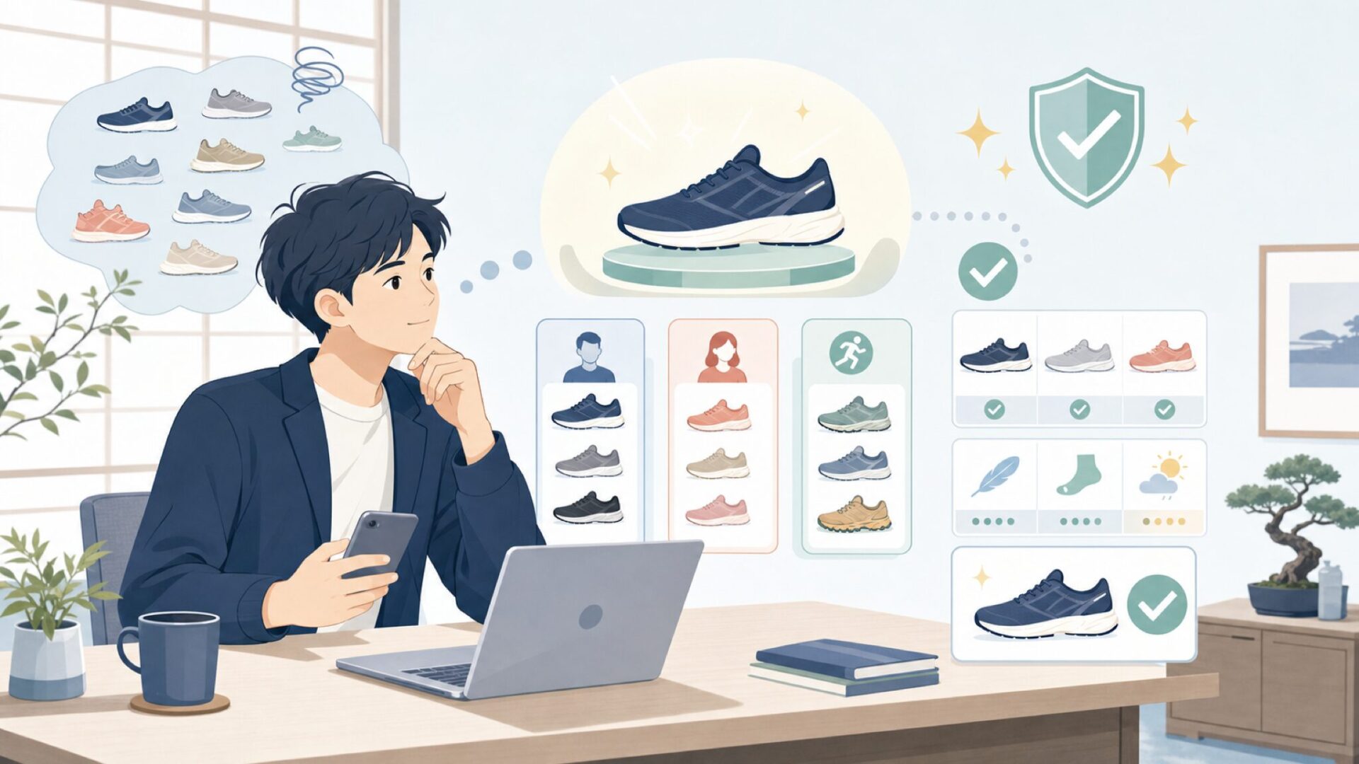 代表モデルRebound Coreとメンズ・レディース・用途別ラインナップを表すイラスト