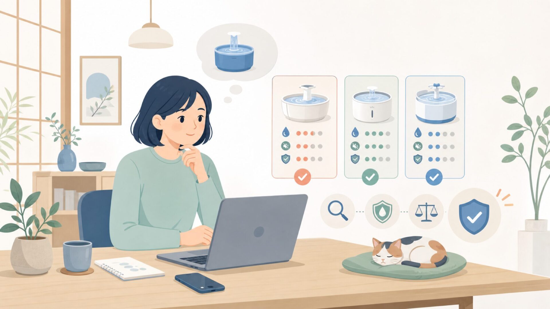 自動給水器を導入する前に知っておきたいことを表すイラスト