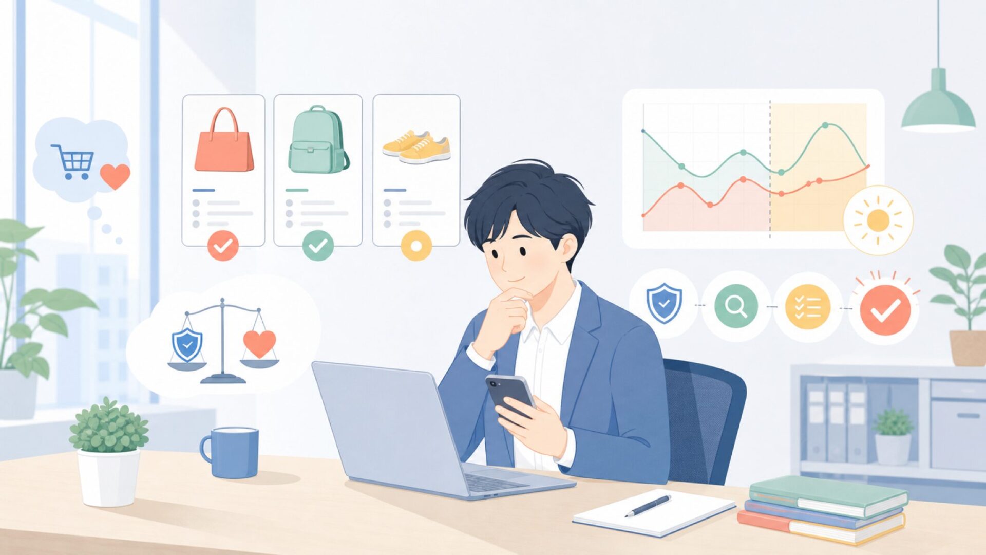 価格とセールタイミングの見極め方を表すイラスト
