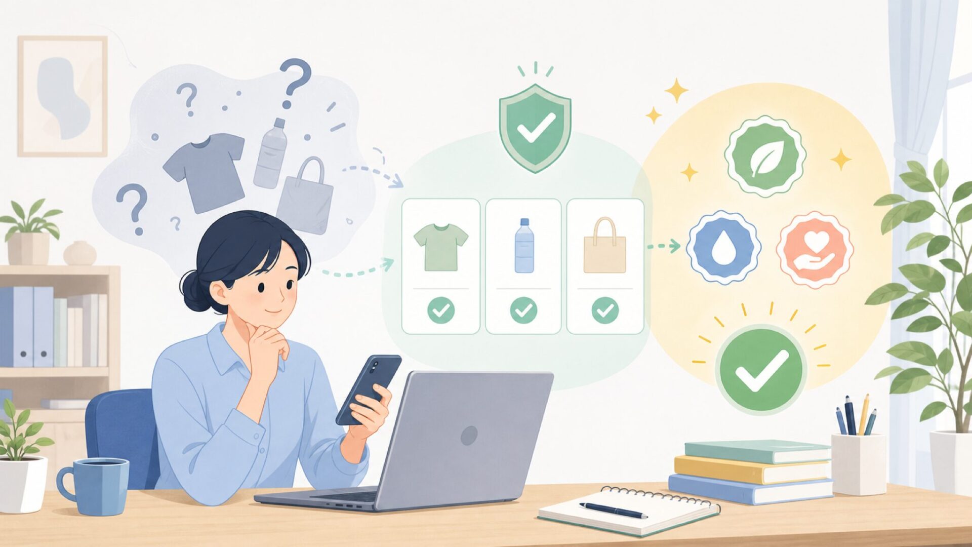 安全性・認証は大丈夫?Global Recycled Standardなどを表すイラスト