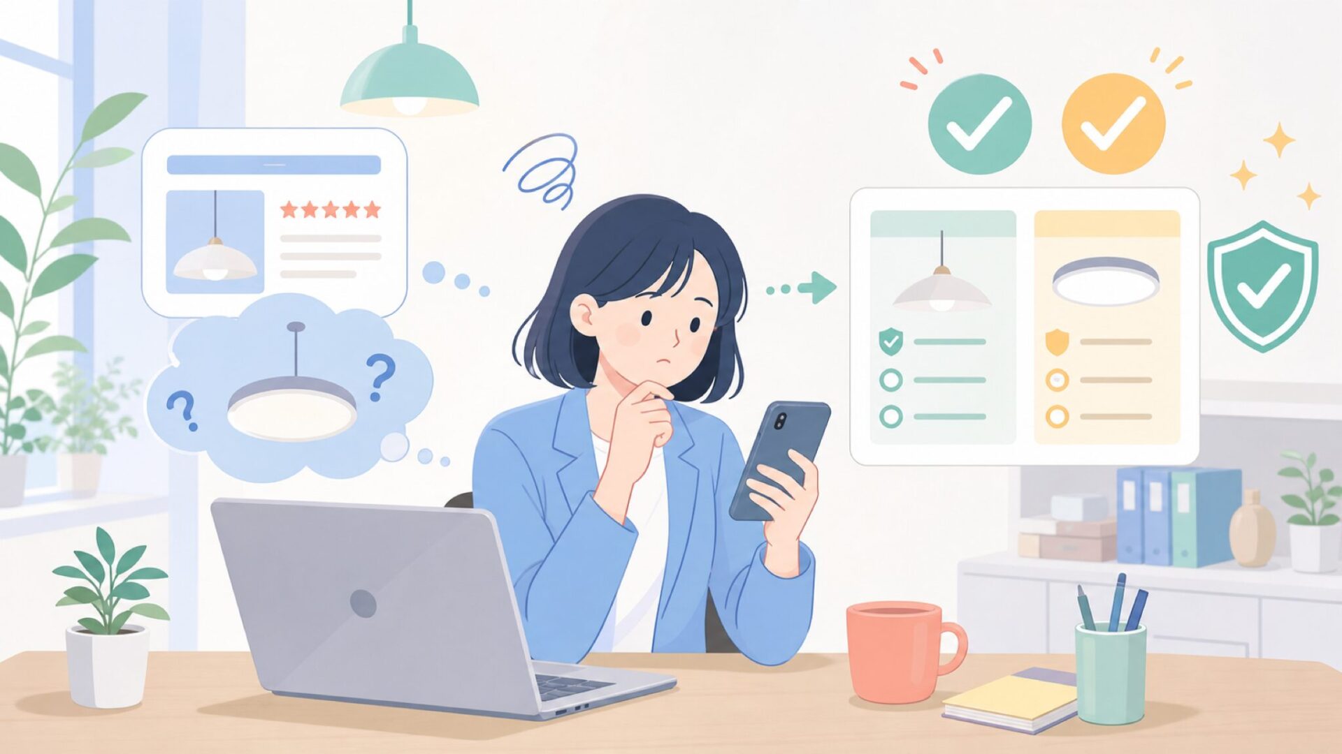 購入前に信頼性を見極める2つの確認方法を表すイラスト
