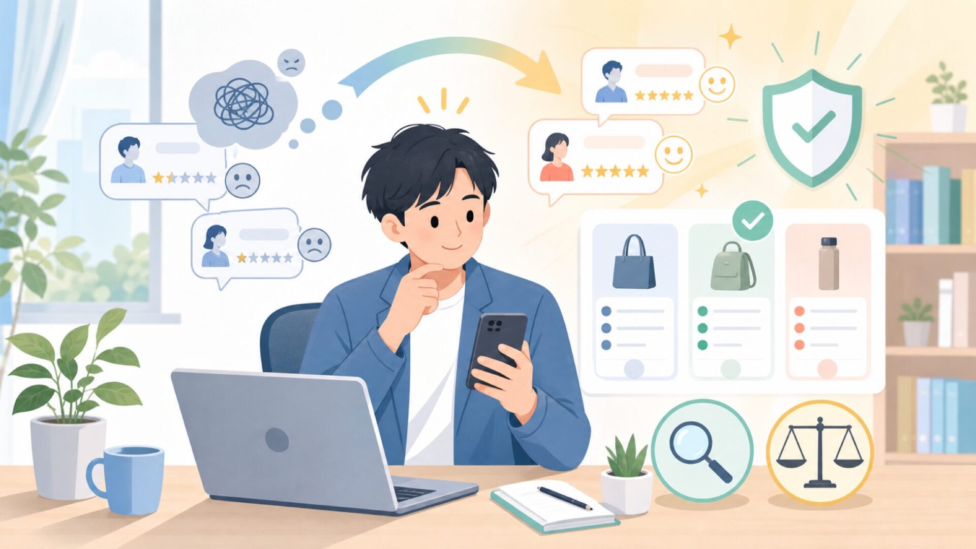 実際の評判は？購入者の声から見る強みと弱みを表すイラスト