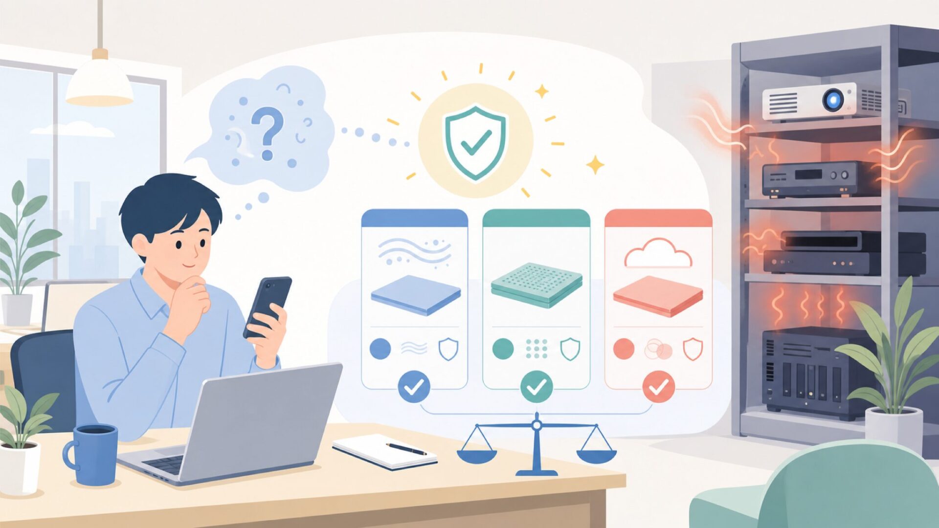 AIRCOM・AIRPLATE・CLOUDPLATEは何が違う？を表すイラスト