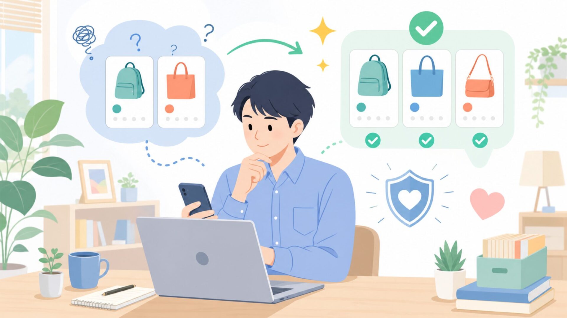 購入前に確認したいチェックポイントを表すイラスト
