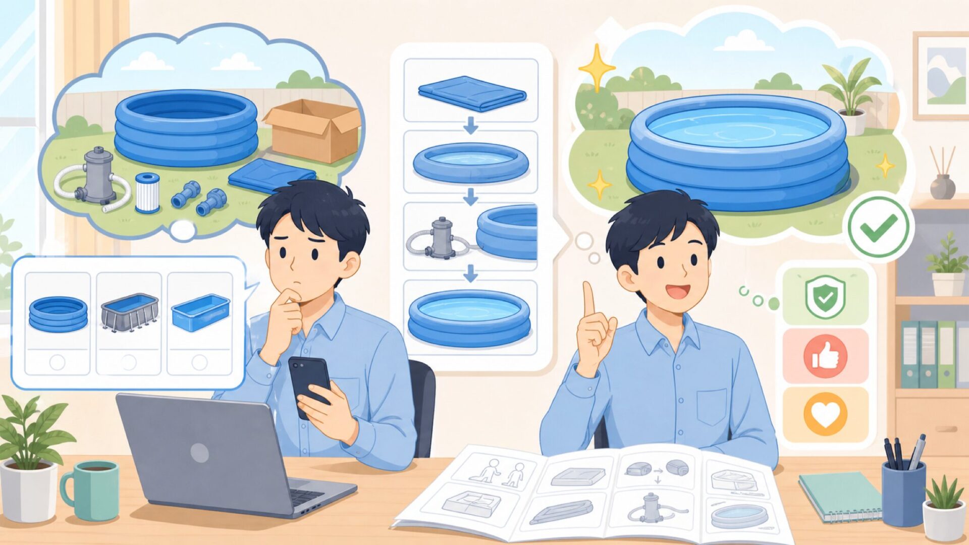Bestwayプールの組み立て方と説明書の見方を表すイラスト
