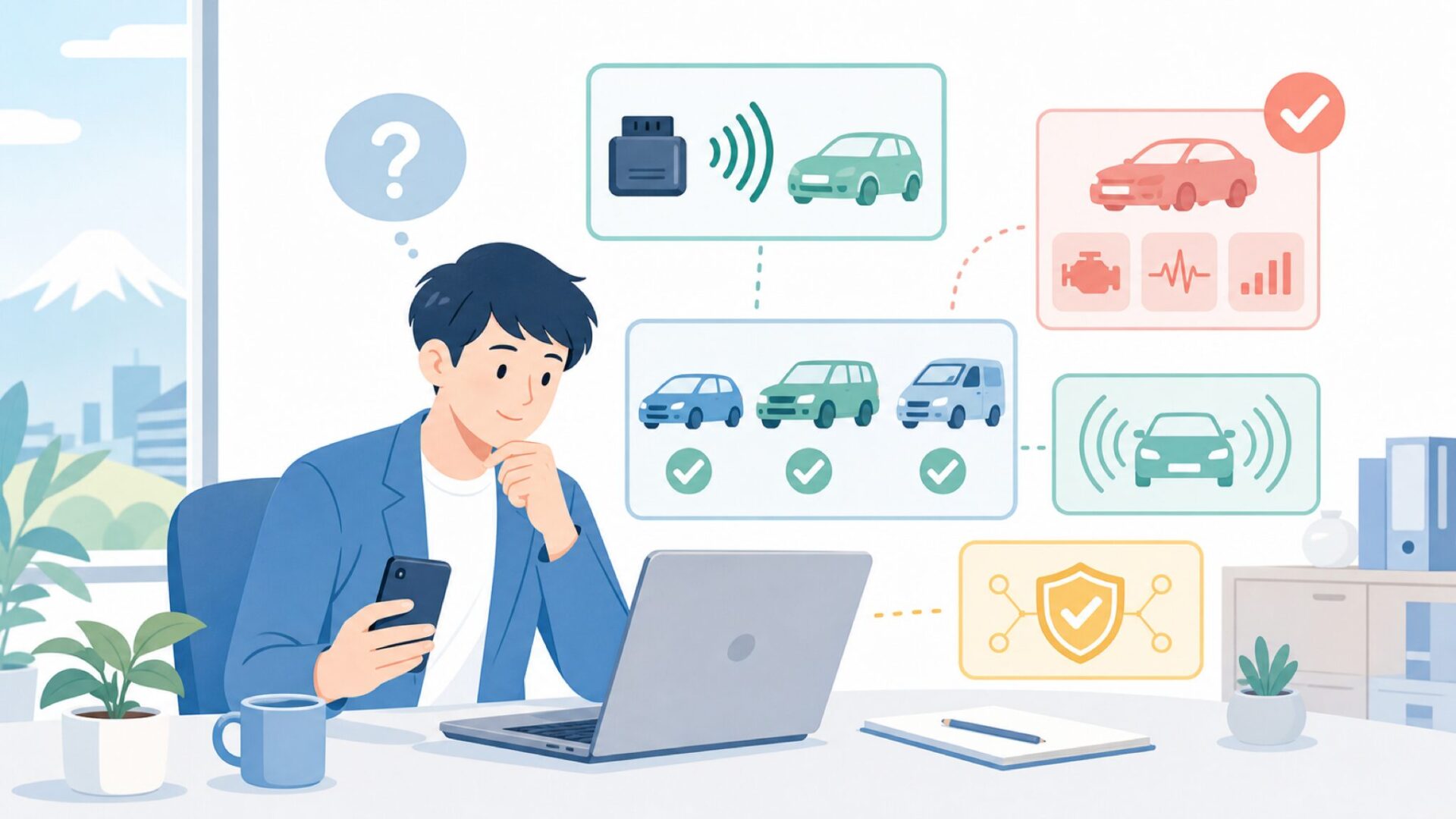 診断機としての実力—対応車種とスキャン機能を表すイラスト