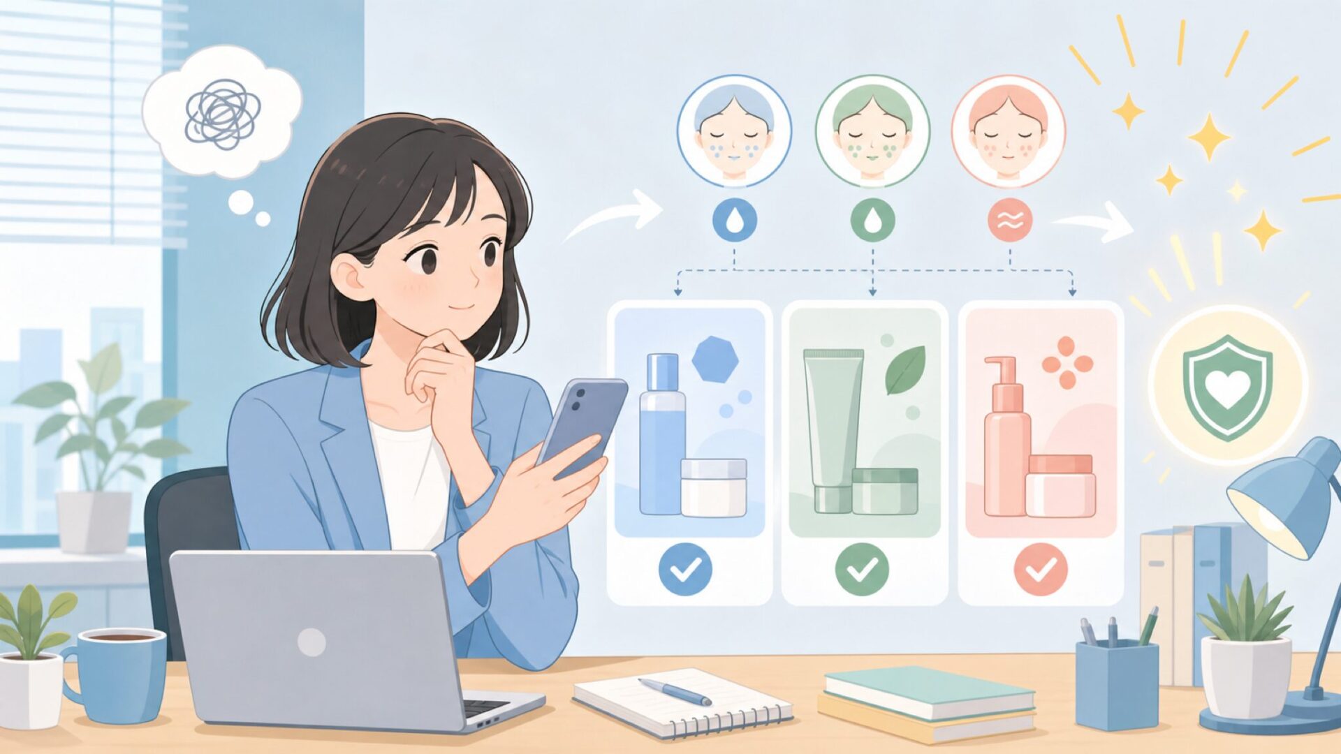 肌タイプ別に見る商品の選び方を表すイラスト