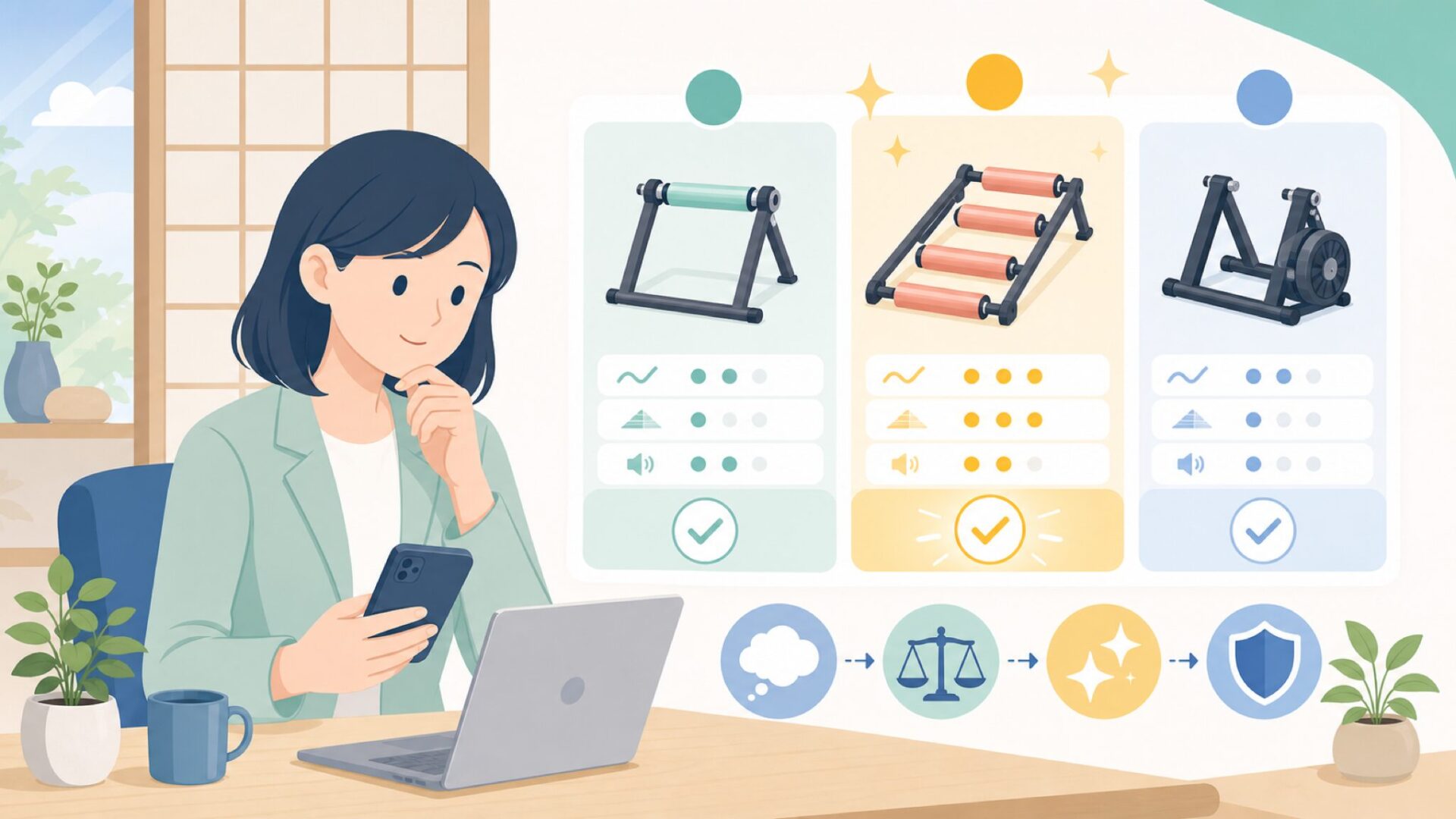 3本ローラーや他社製品との違いを比較するを表すイラスト