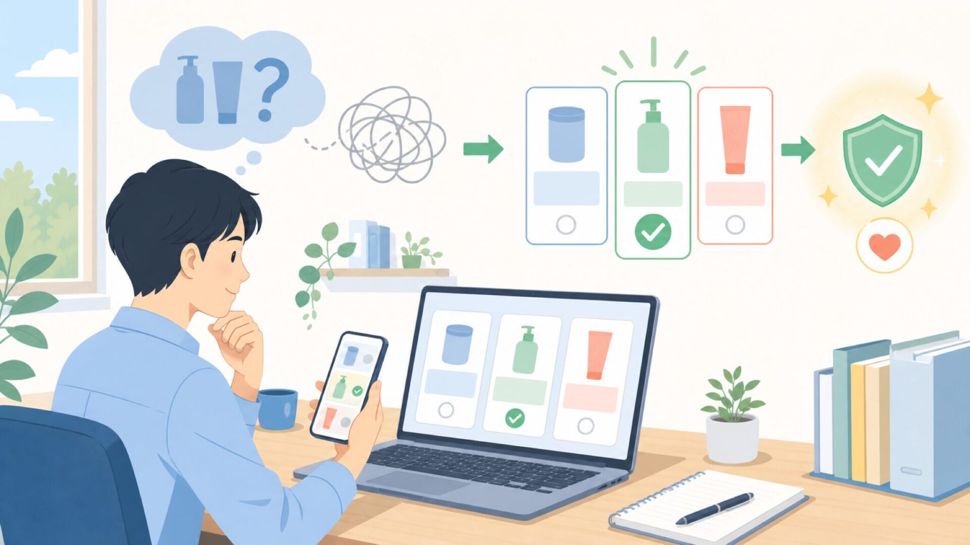 価格とコスパを他ブランドと比べてみるを表すイラスト