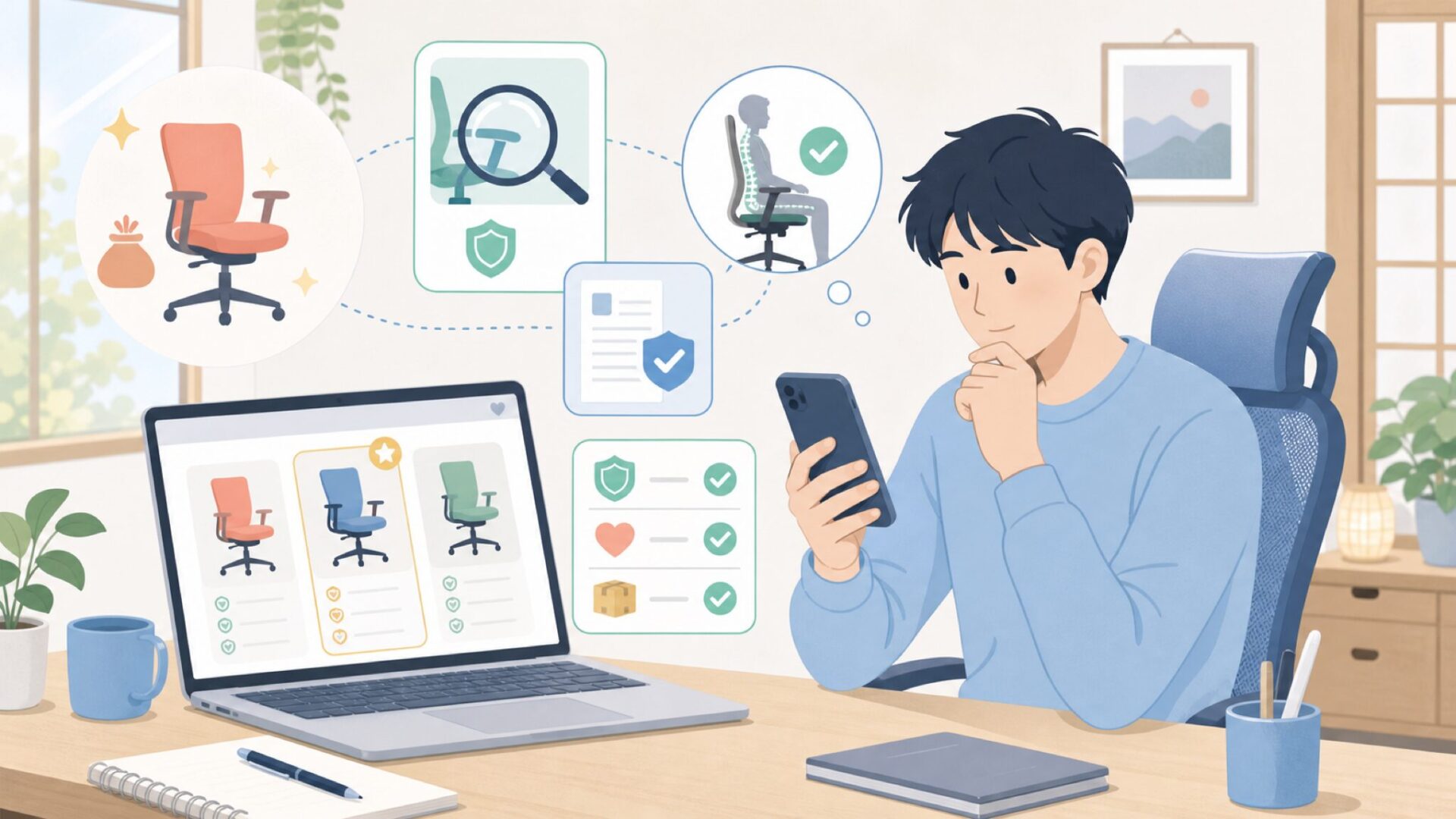 購入前にチェックすべき安全情報・重要なお知らせを表すイラスト
