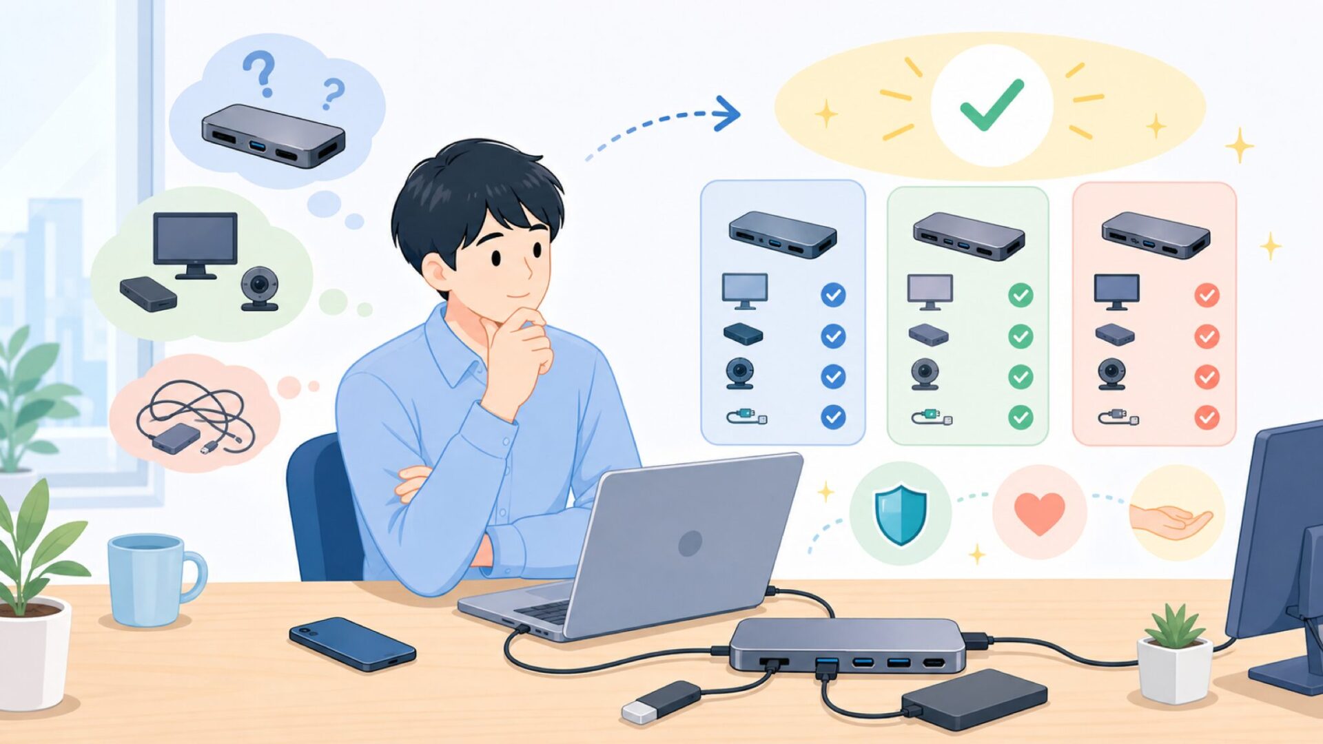 USBハブとしての実用性と使いどころを表すイラスト