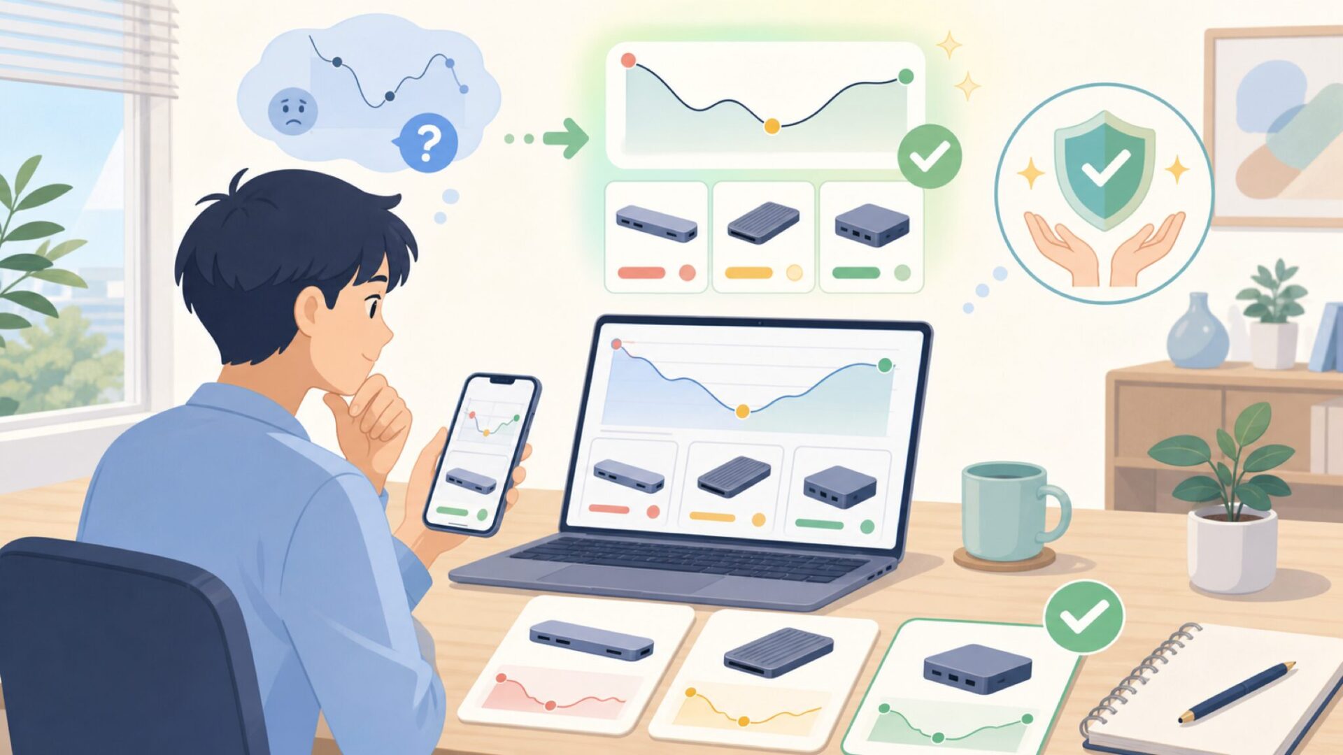 Acasisの価格推移とセールタイミングの見極め方を表すイラスト