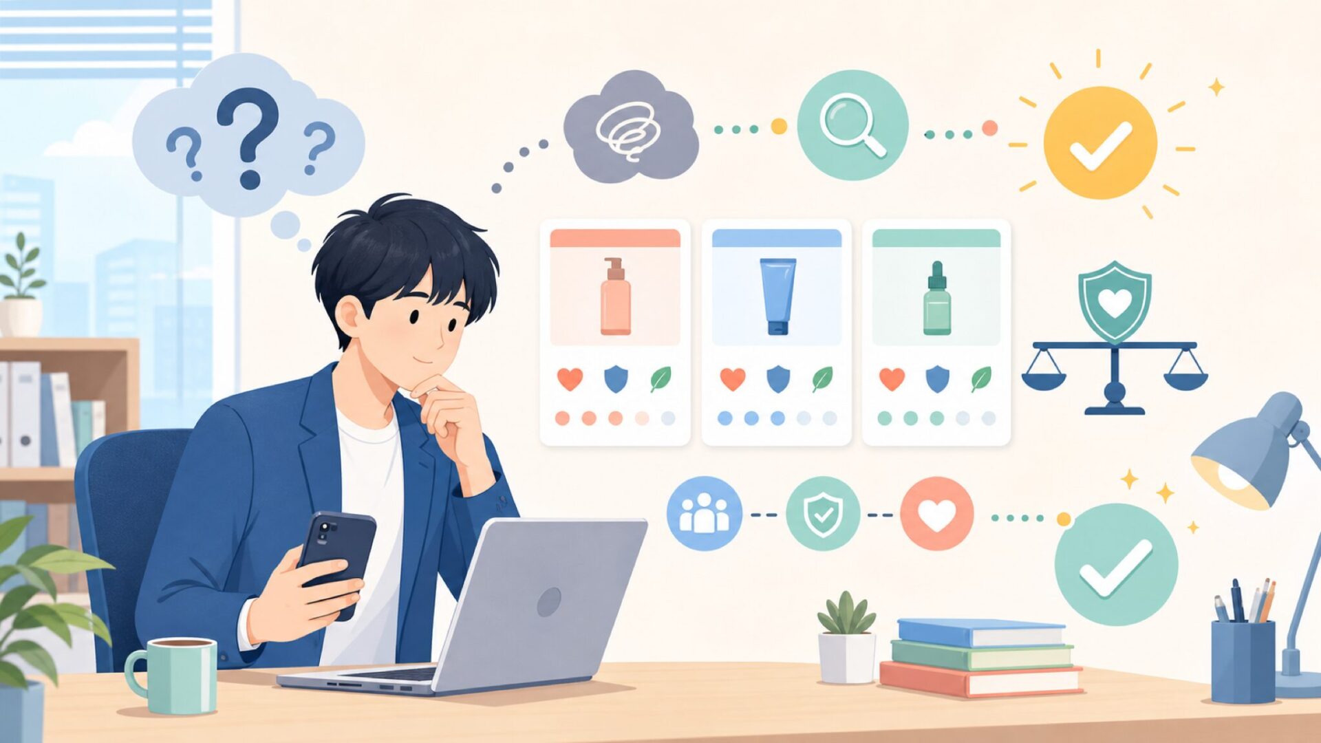 類似ブランドの評判・信頼性はどう調べる?を表すイラスト