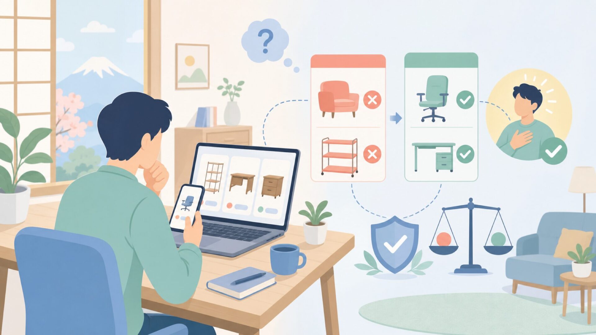 WLIVE家具が向いている人・向いていない人を表すイラスト