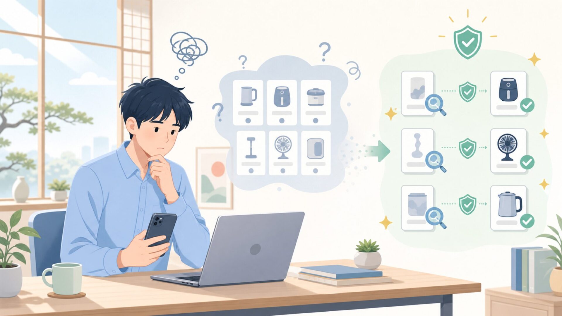 Amazonで見かける類似の海外ブランドとの違いを表すイラスト