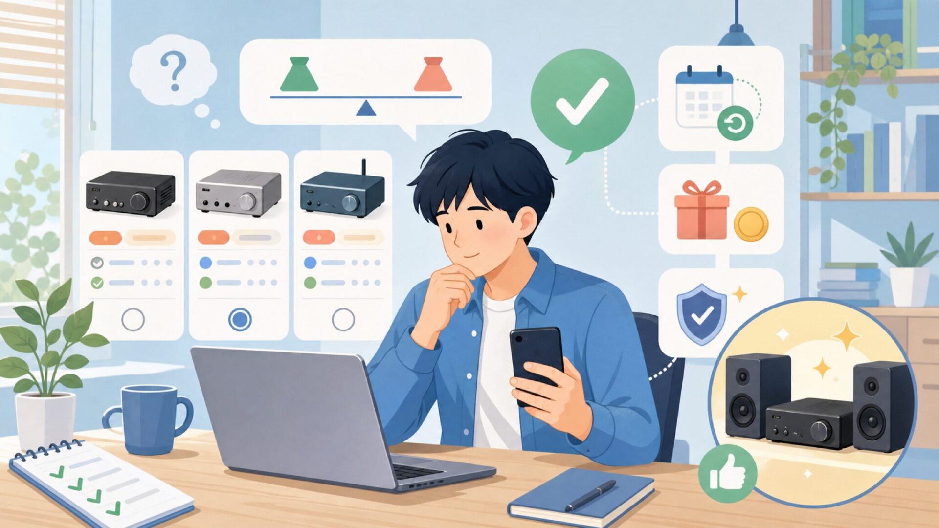 購入前にチェックすべきポイントとAIYIMAなど近価格帯ブランドとの比較を表すイラスト